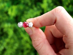 1.10 Carat Diamond and Synthetic Ruby 14k Yellow Gold Trilogy Ring Circa 1900