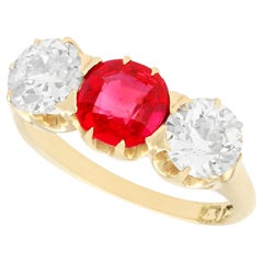 1.10 Carat Diamond and Synthetic Ruby 14k Yellow Gold Trilogy Ring Circa 1900