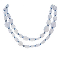 1.10 Carat Diamond Blue Chalcedony Sapphire White Gold Bead Necklace