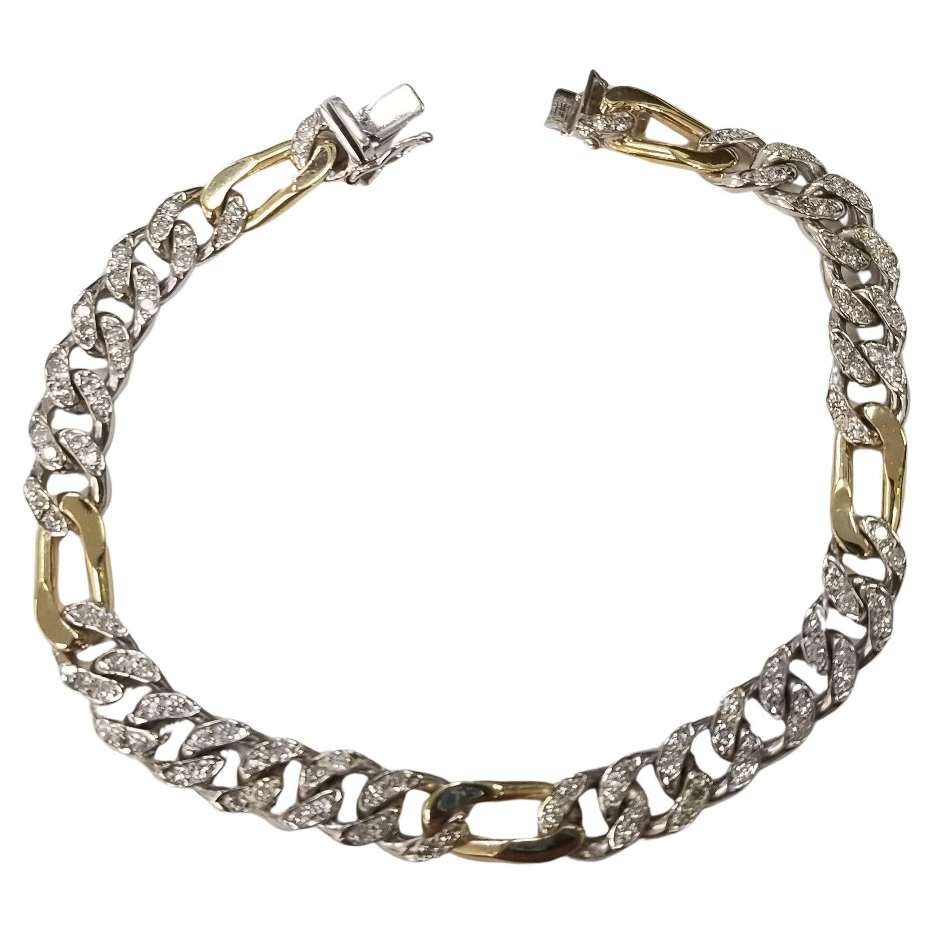 Bracelet à maillons en or blanc et jaune 18 carats avec diamants pavés pesant 1,10 carat en vente