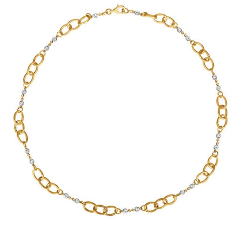 1.10 Carat Diamond Chain Style 'Italiano Collection' Necklace 14K Yellow Gold

100% Natural Diamonds, Not Enhanced in any way
1.10CT
G-H 
SI  
14K Yellow Gold, Bezel Set, 13.8 Grams
18 inch in length, 5/16 inch in width
20 Diamonds

N5655Y-18
ALL