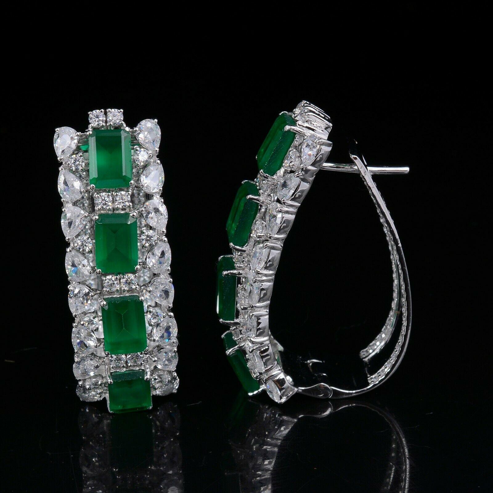 Emerald Cut 11.0 Carat Diamond Emerald 18 Karat White Gold Earrings For Sale