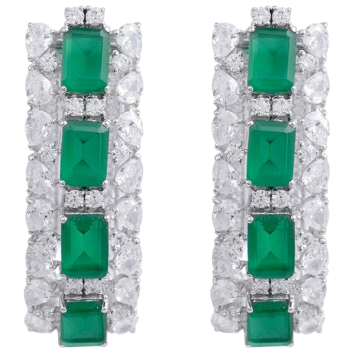 11.0 Carat Diamond Emerald 18 Karat White Gold Earrings