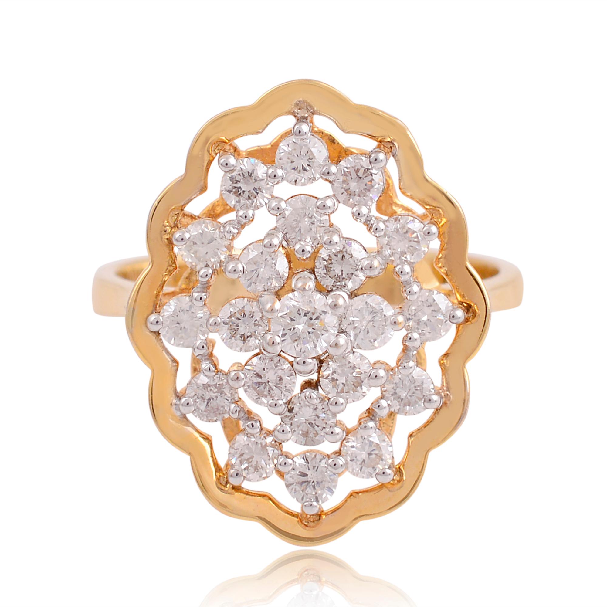 Moderne 1.10 Carat Diamond Flower Design Ring 18 Karat Rose Gold Handmade Fine Jewelry (Bague à motif de fleur en or rose 18 carats) en vente