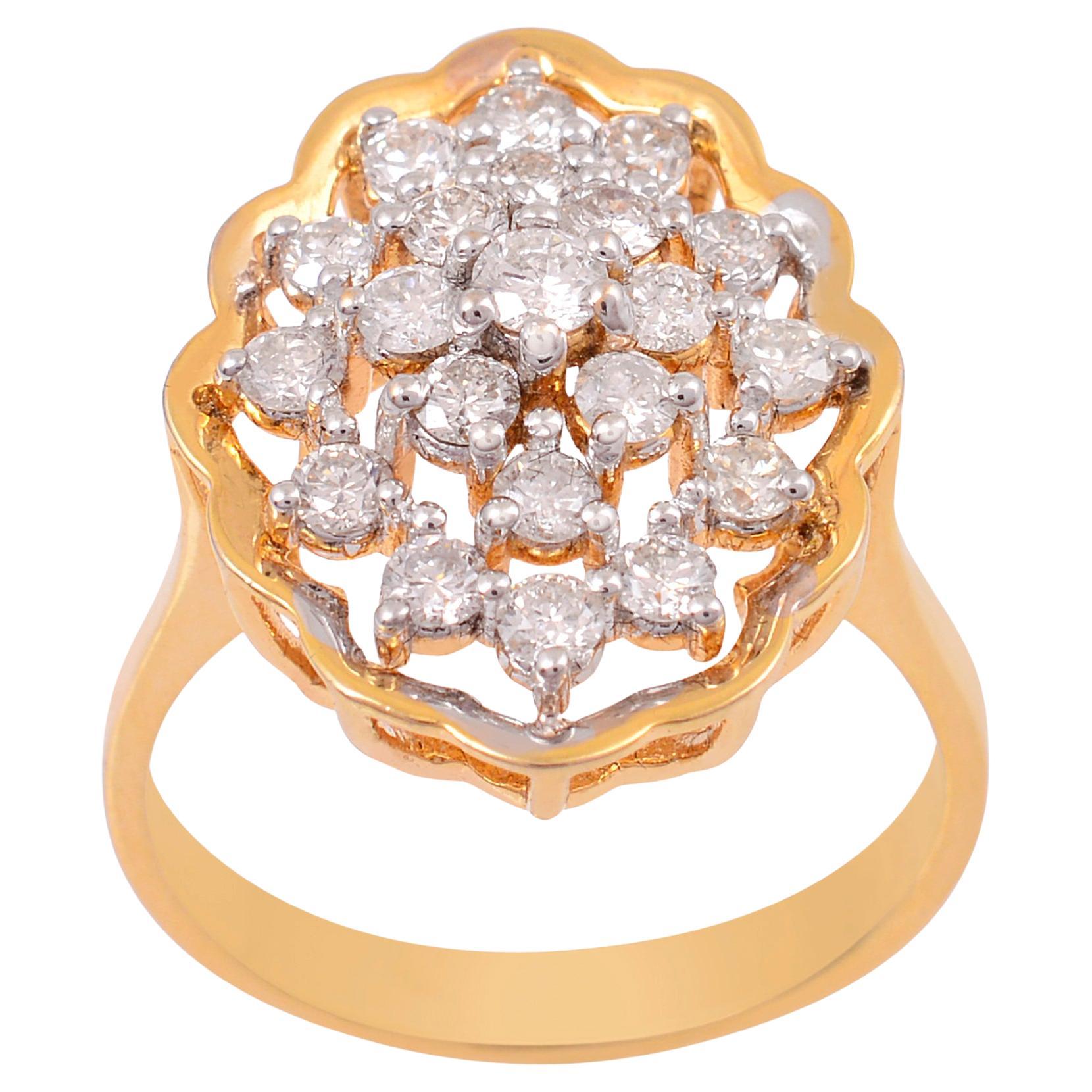 1.10 Carat Diamond Flower Design Ring 18 Karat Rose Gold Handmade Fine Jewelry