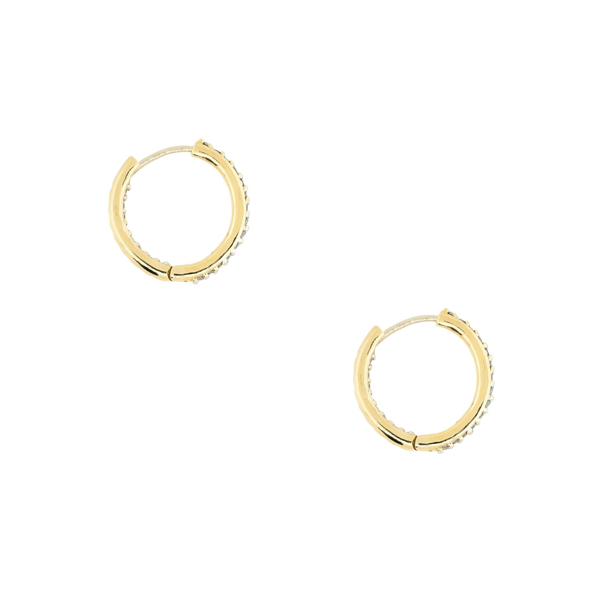 1.10 Carat Diamond Inside-Out Tiny Hoop Earrings 18 Karat in Stock In Excellent Condition For Sale In Boca Raton, FL
