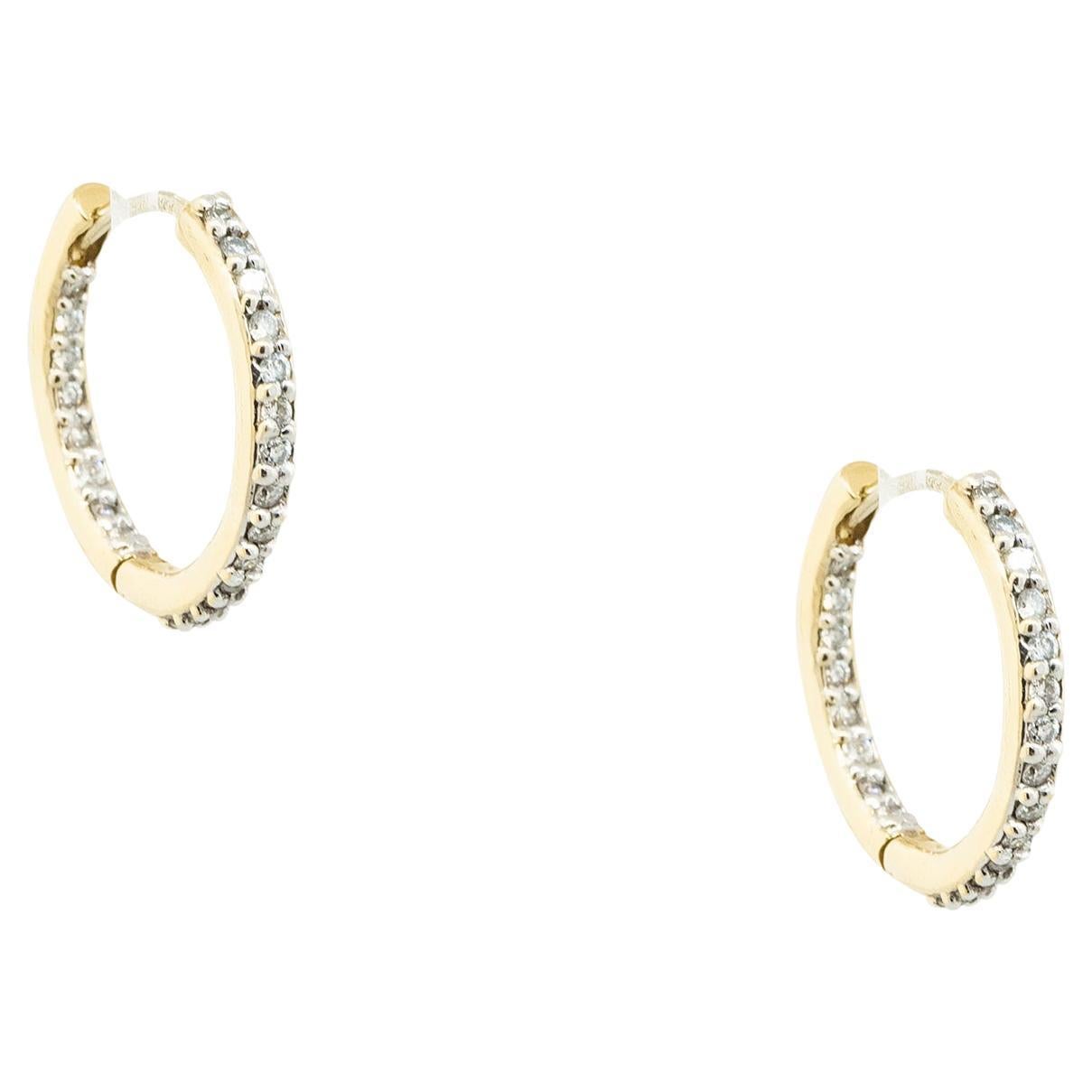 1.10 Carat Diamond Inside-Out Tiny Hoop Earrings 18 Karat in Stock
