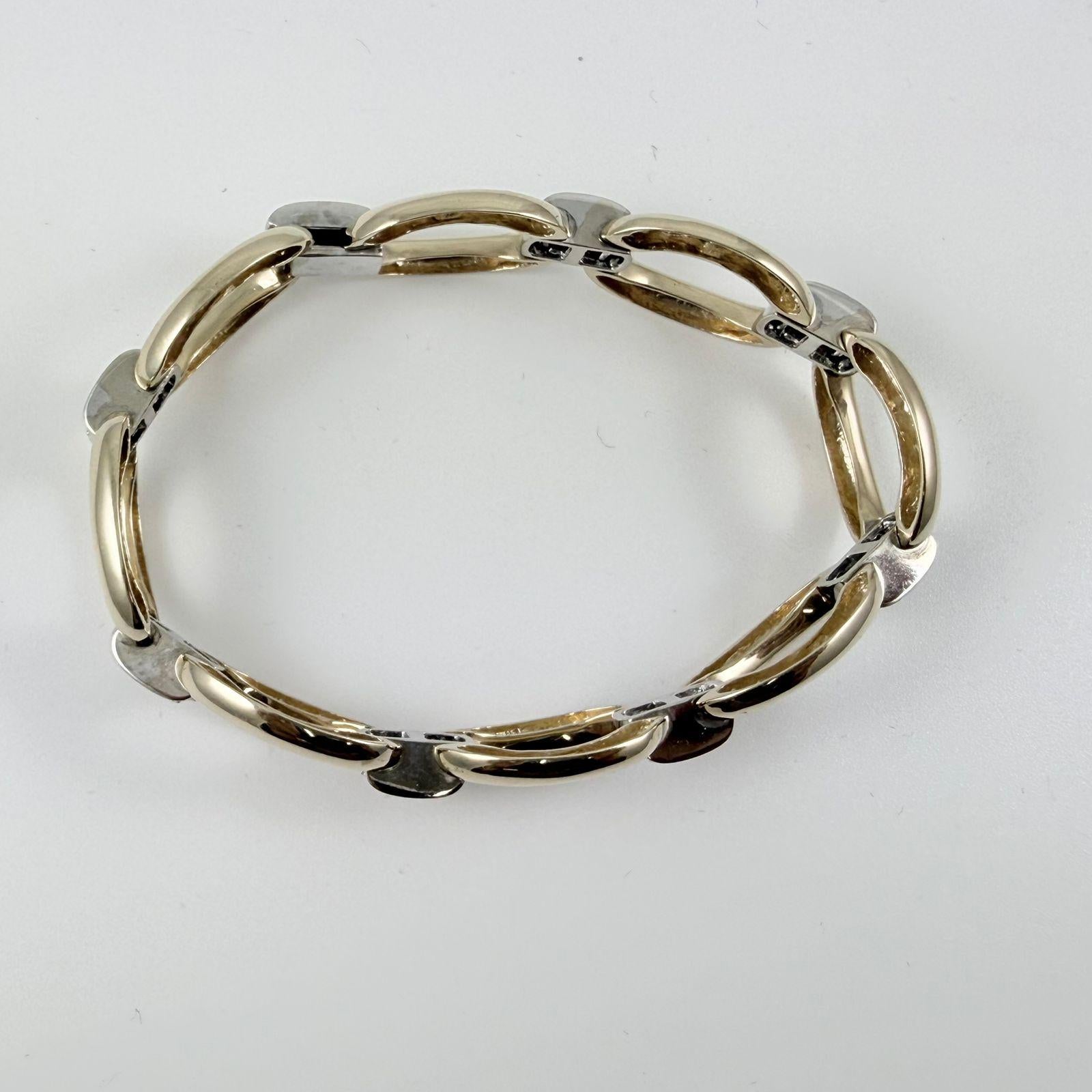 Taille ronde Bracelet fantaisie en or blanc 14 carats à maillons et diamants de 1,10 carat en vente