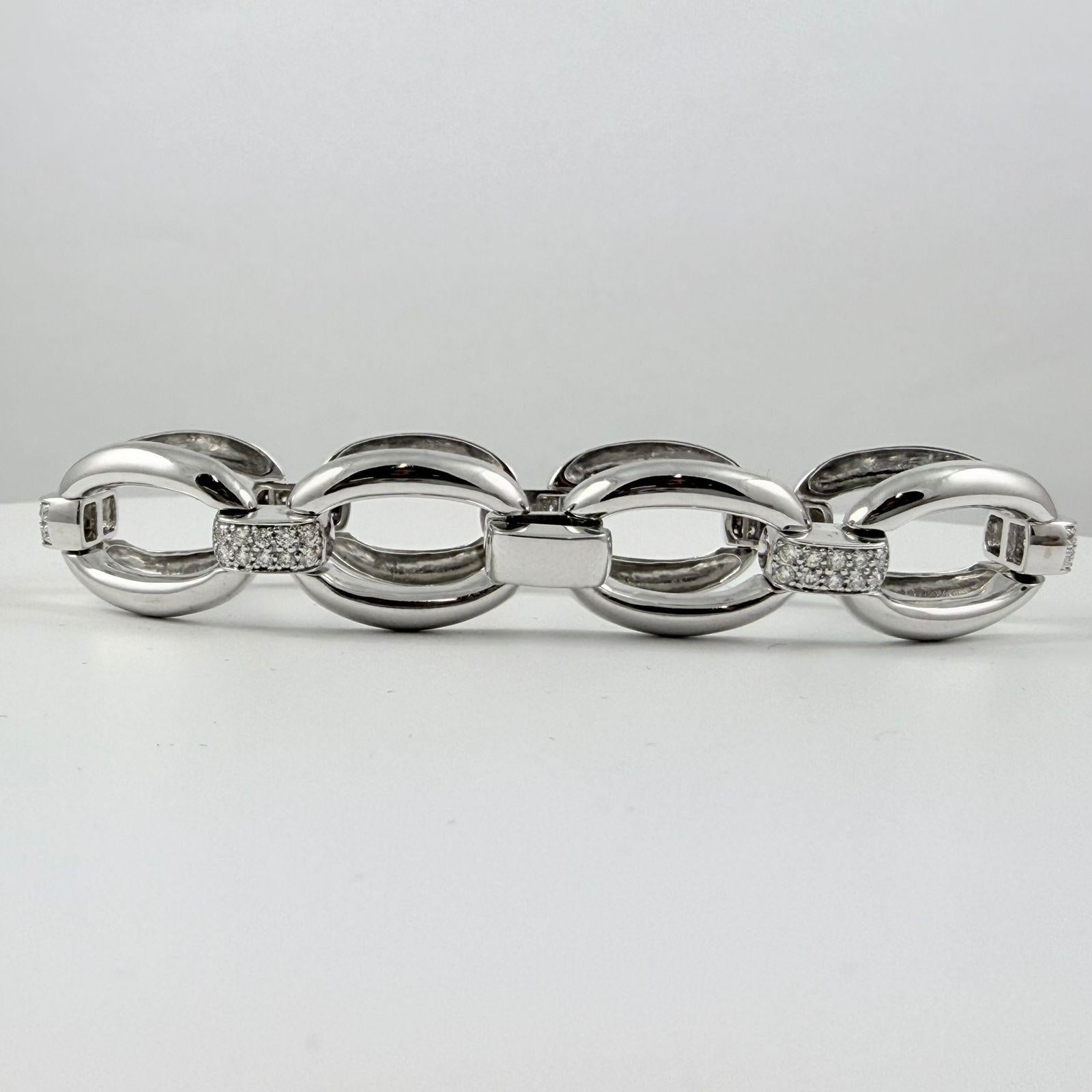 Bracelet fantaisie en or blanc 14 carats à maillons et diamants de 1,10 carat en vente 3