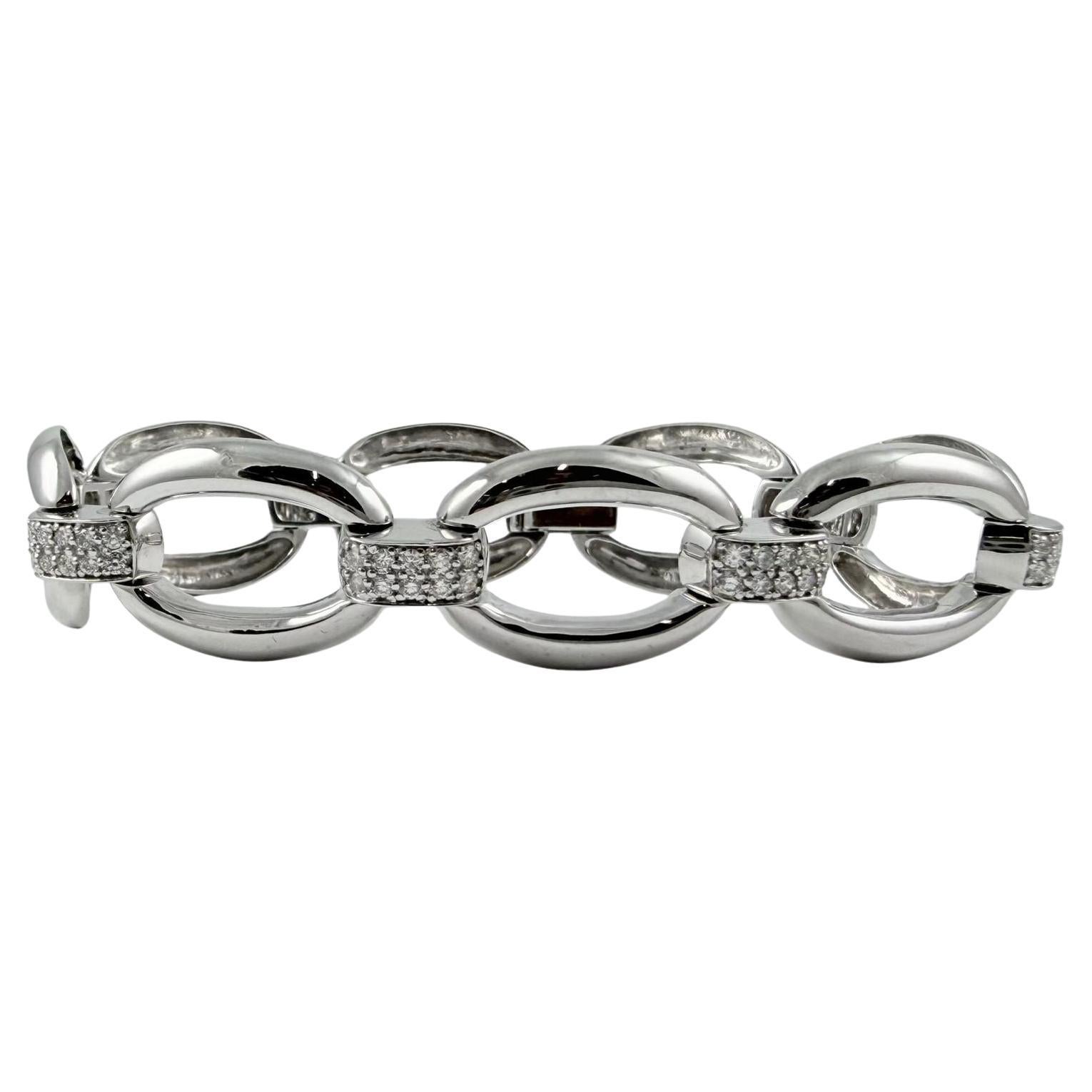 Bracelet fantaisie en or blanc 14 carats à maillons et diamants de 1,10 carat