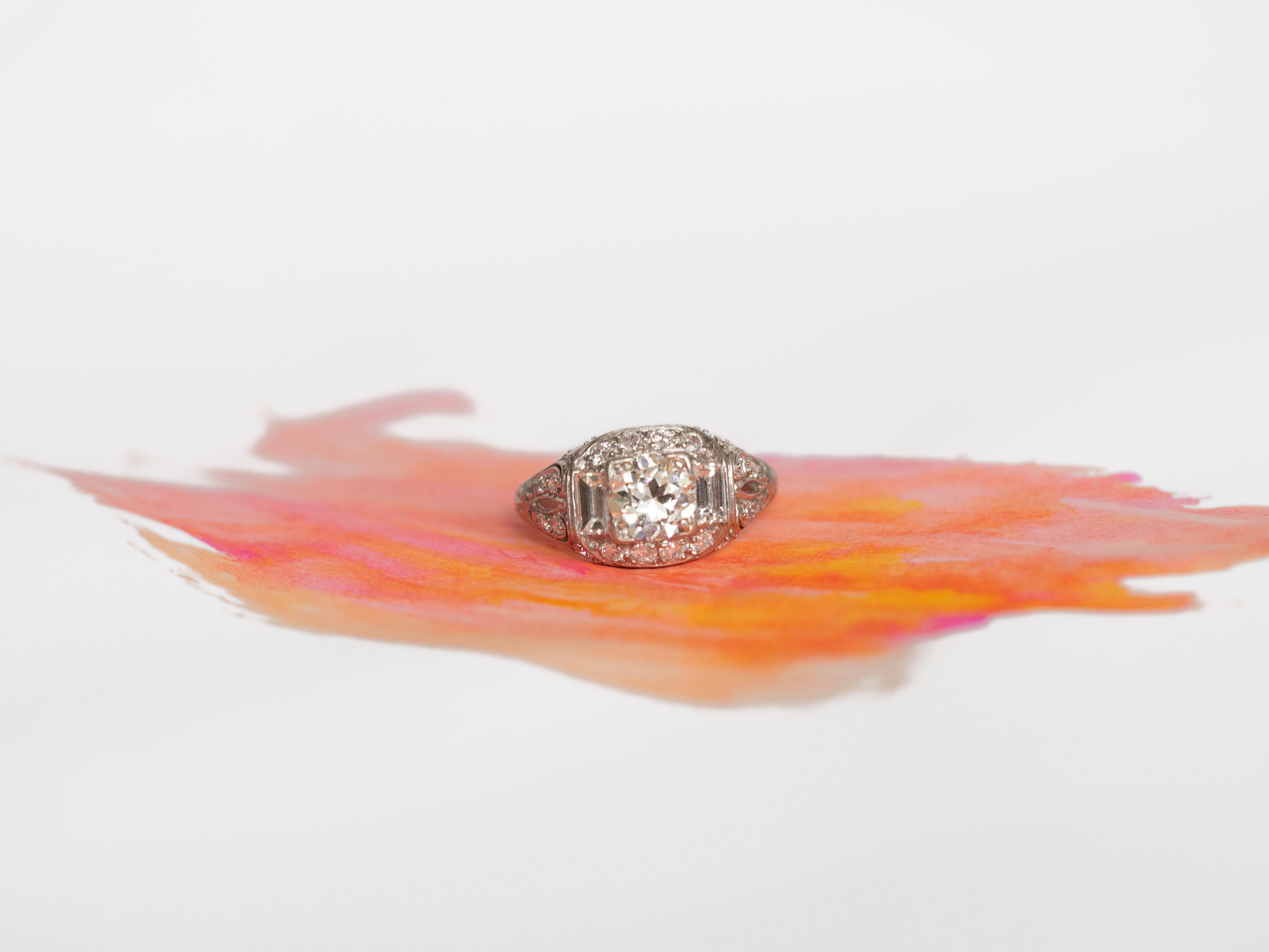 Old European Cut 1.10 Carat Diamond Platinum Engagement Ring