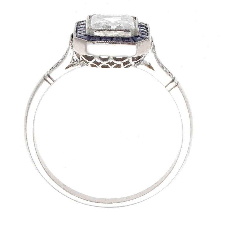 Art Deco 1.10 Carat Diamond Sapphire Halo Platinum Engagement Ring
