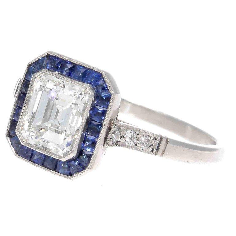 1.10 Carat Diamond Sapphire Halo Platinum Engagement Ring