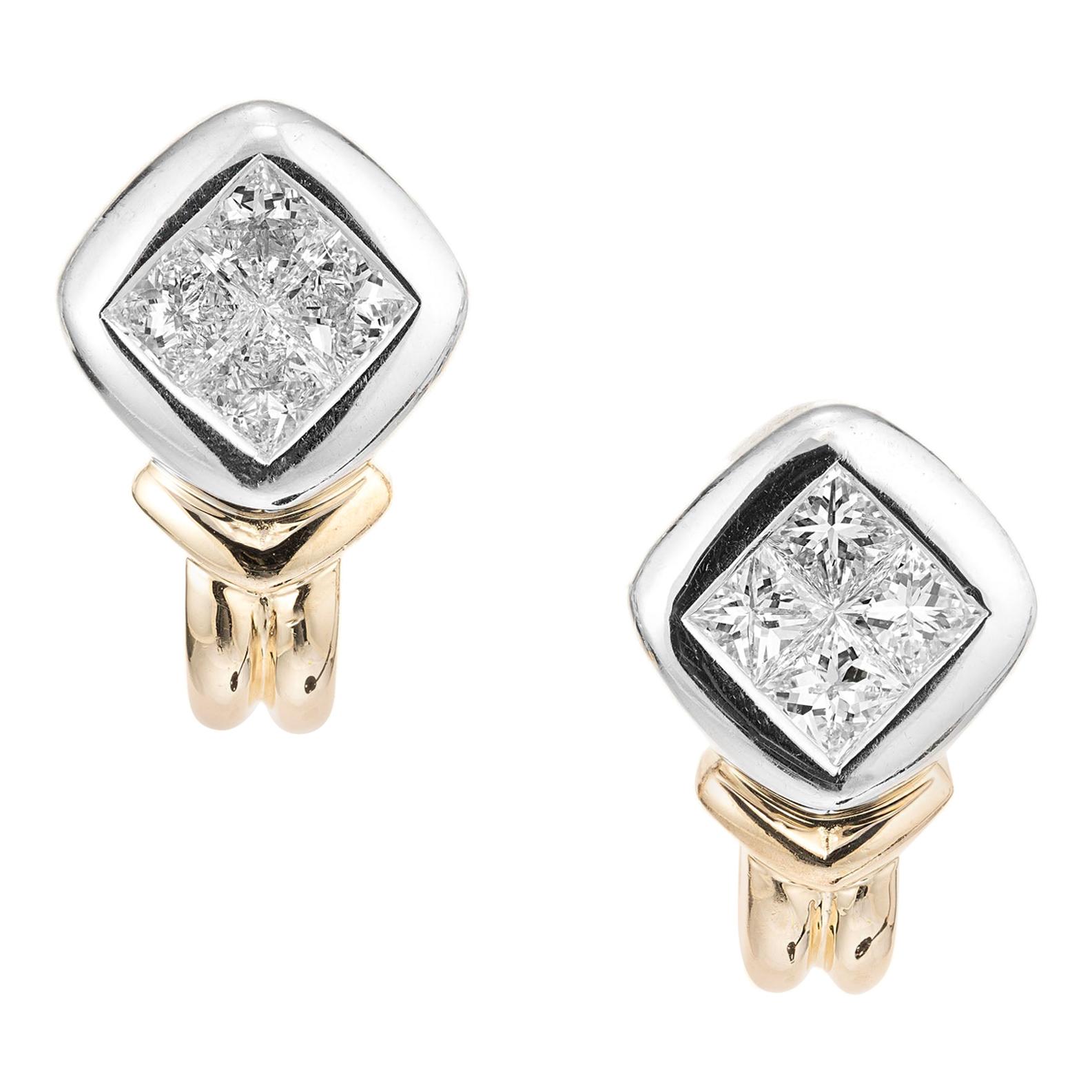 1.10 Carat Diamond Two-Tone Gold Earrings For Sale