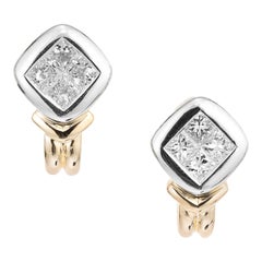 Retro 1.10 Carat Diamond Two-Tone Gold Earrings