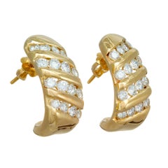 1.10 Carat Diamond Yellow Gold Channel Set Half Hoop Earrings