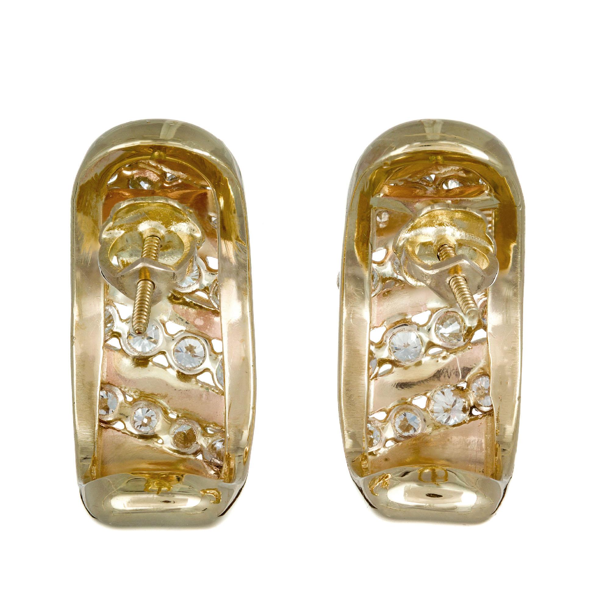 1,10 Karat Diamant-Gelbgold-Ohrringe mit Kanalfassung im Zustand „Hervorragend“ im Angebot in Stamford, CT