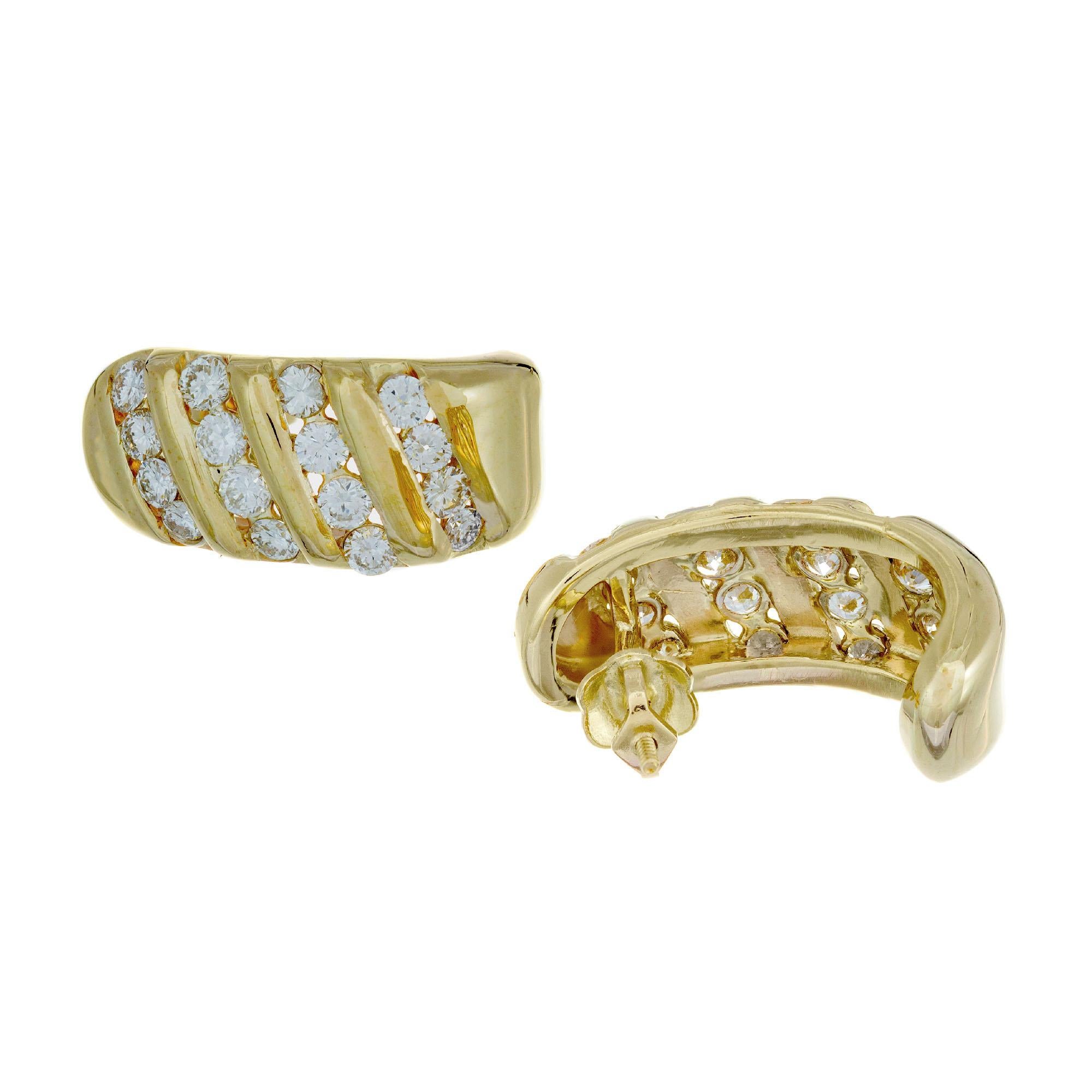 1,10 Karat Diamant-Gelbgold-Ohrringe mit Kanalfassung Damen im Angebot