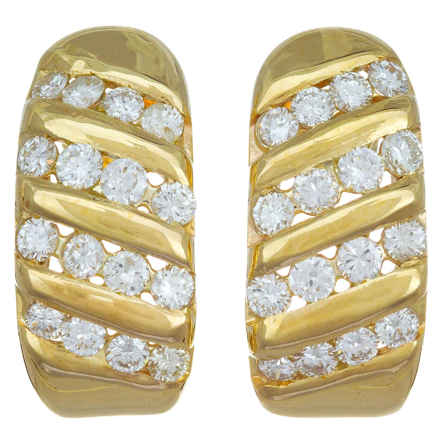 1.10 Carat Diamond Yellow Gold Channel Set Half Hoop Earrings