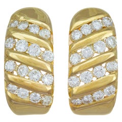 Vintage 1.10 Carat Diamond Yellow Gold Channel Set Half Hoop Earrings