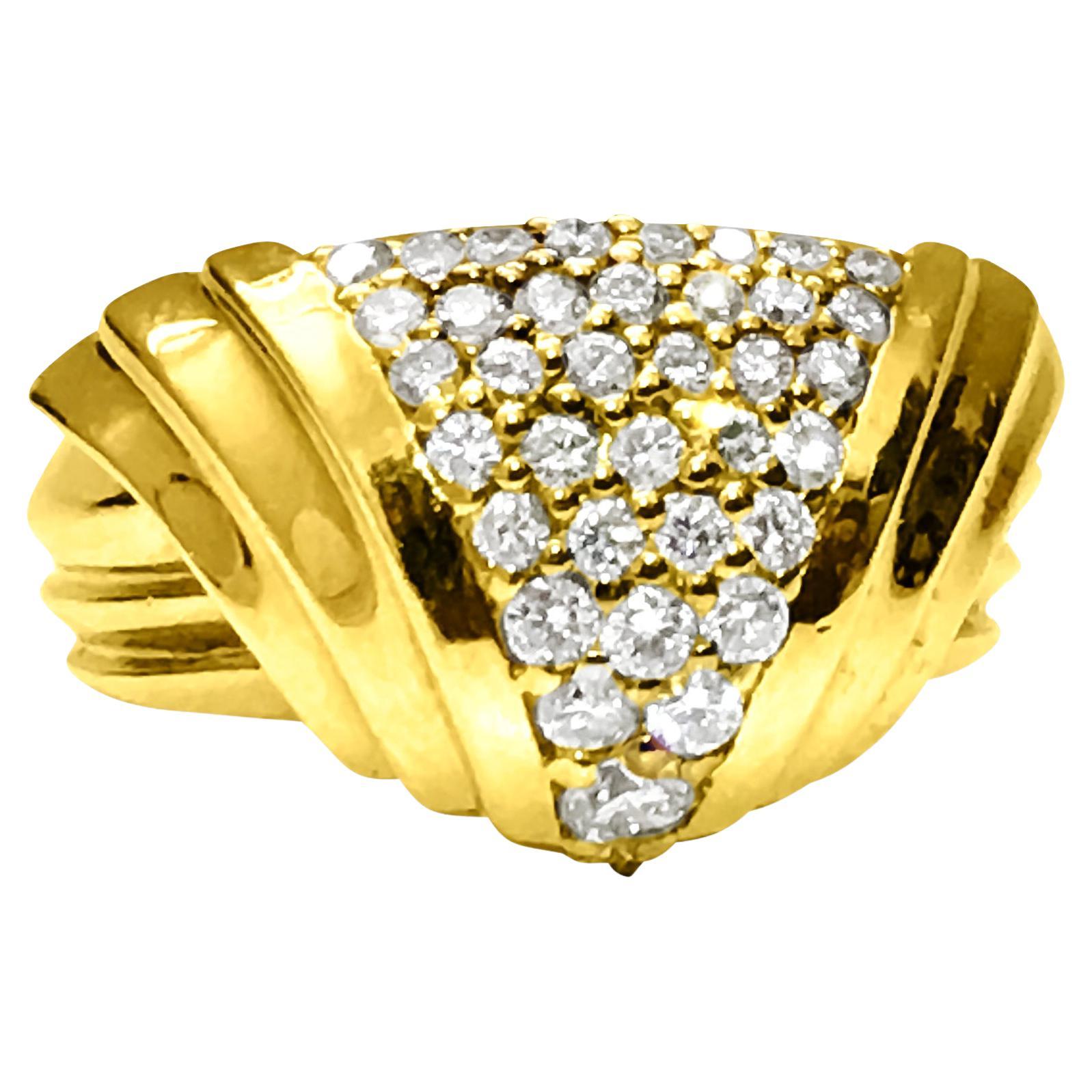 Diamond 18 Carat Yellow Gold Twist Engagement Ring For Sale at 1stDibs