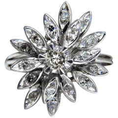 1.10 Quilates Diamantes Perfil Racimo Superior 18 Kilates Anillo Vintage Deco*