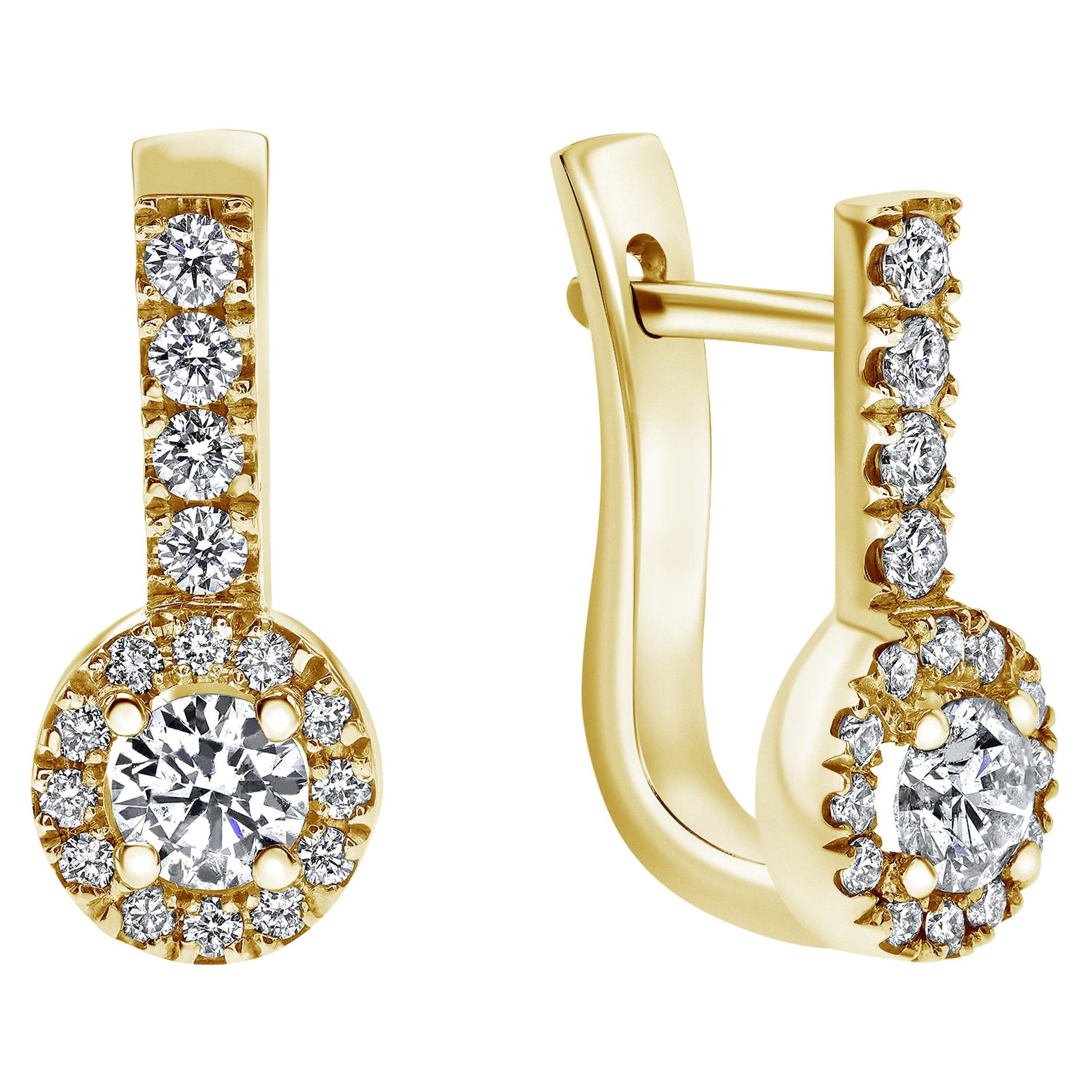 1.10 Carat Edison Diamond Earrings in 14 Karat Yellow Gold, Shlomit Rogel For Sale