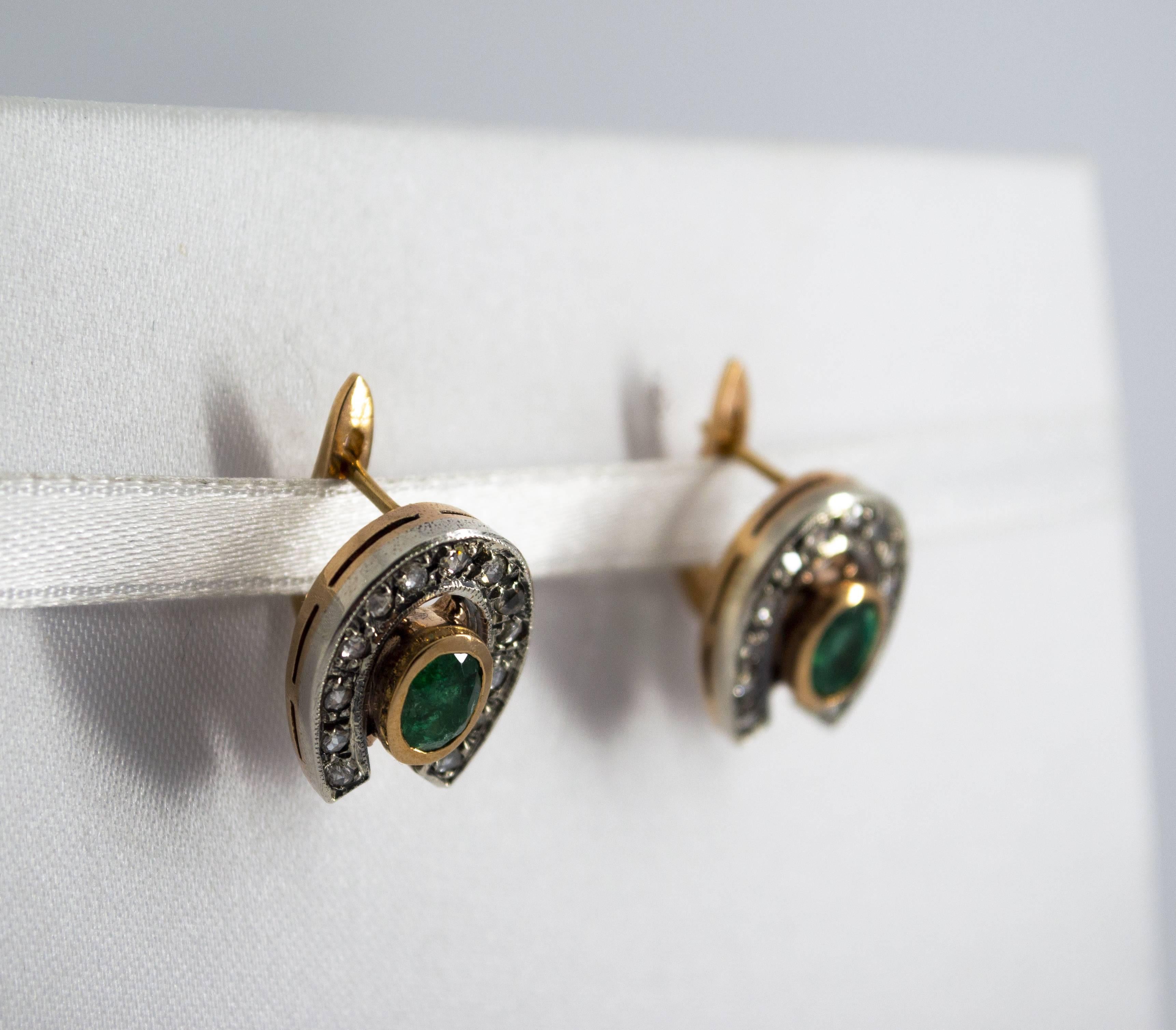 Renaissance 1.10 Carat Emerald 0.30 Carat Diamond Yellow Gold Lever-Back Earrings