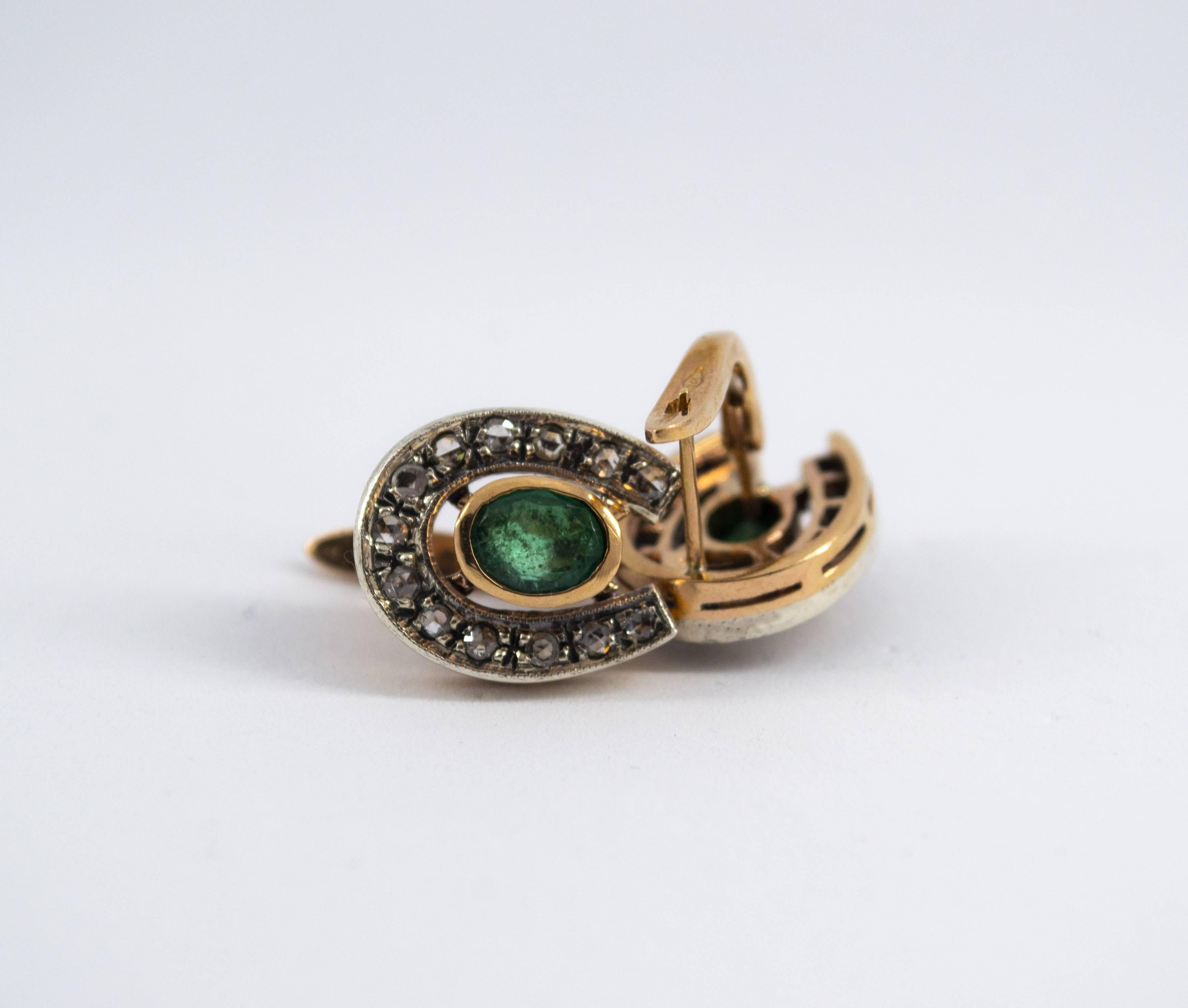 Women's or Men's 1.10 Carat Emerald 0.30 Carat Diamond Yellow Gold Lever-Back Earrings
