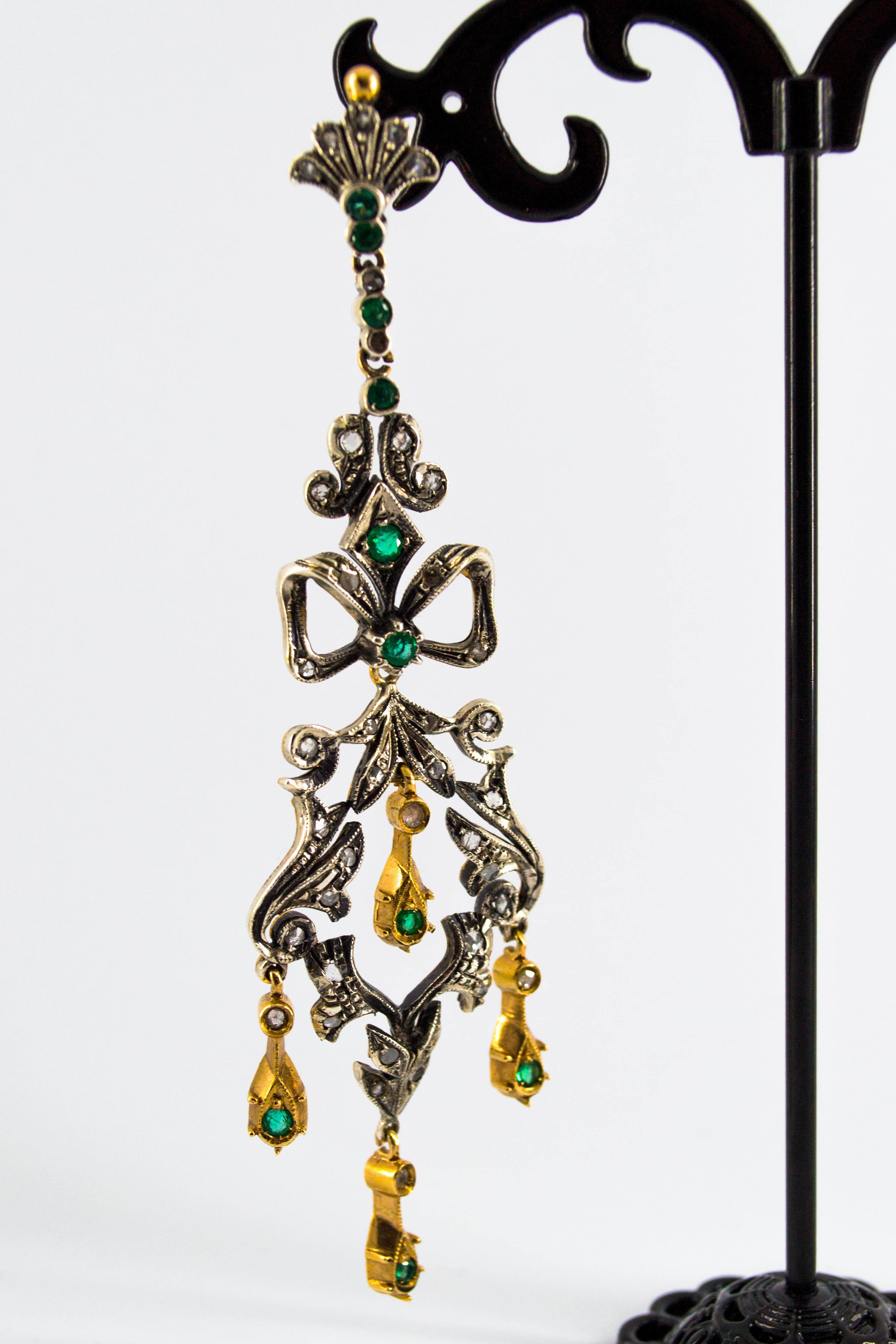 1.10 Carat Emerald 0.60 Carat White Diamond Yellow Gold Lever-Back Earrings 1