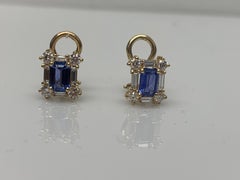 1.10 Carat Emerald Cut Blue Sapphire Diamond Earrings in 14K Yellow Gold