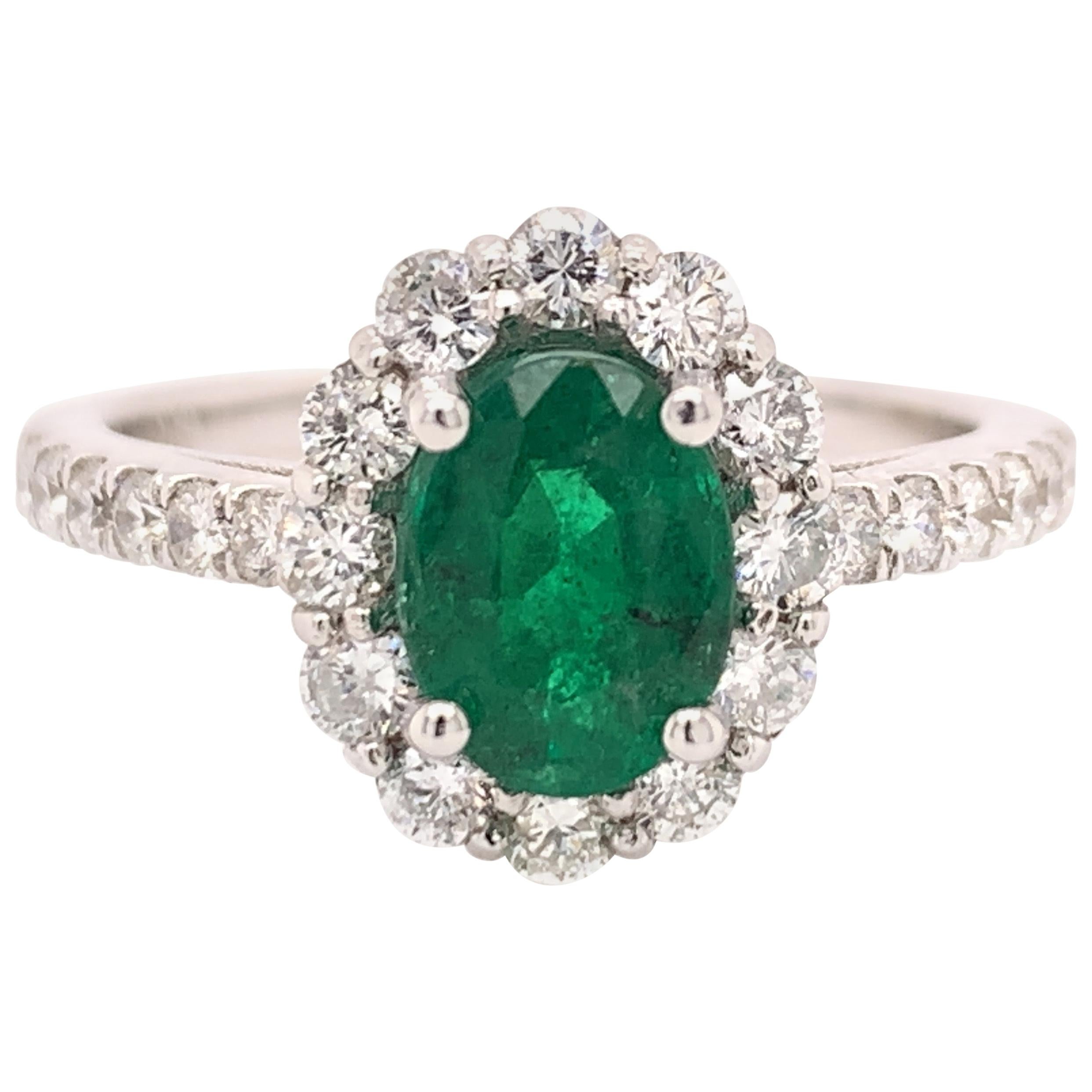 1.10 Carat Emerald Diamond Halo Ring