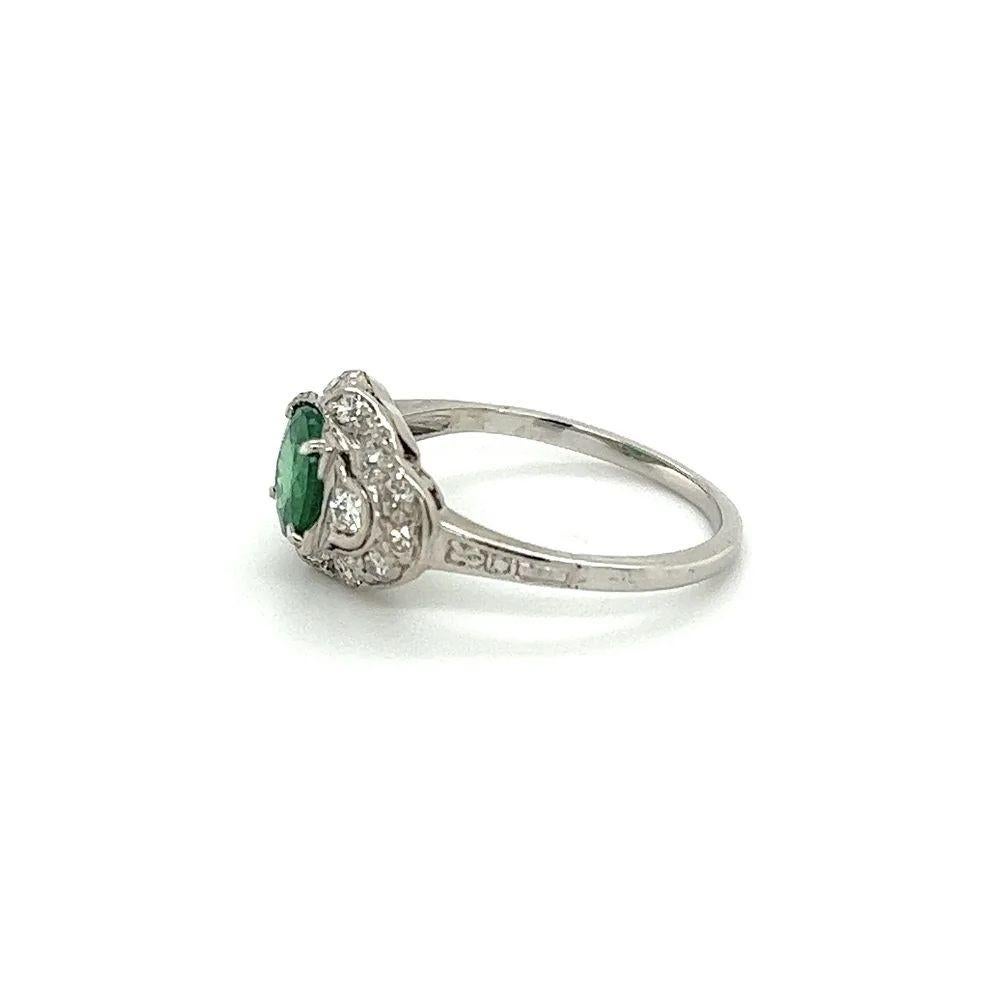 Women's 1.10 Carat Emerald Diamond Platinum Vintage Art Deco Ring Estate Fine Jewelry For Sale