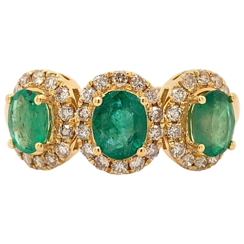 1.10 Carat Emerald Diamond Trinity Ring