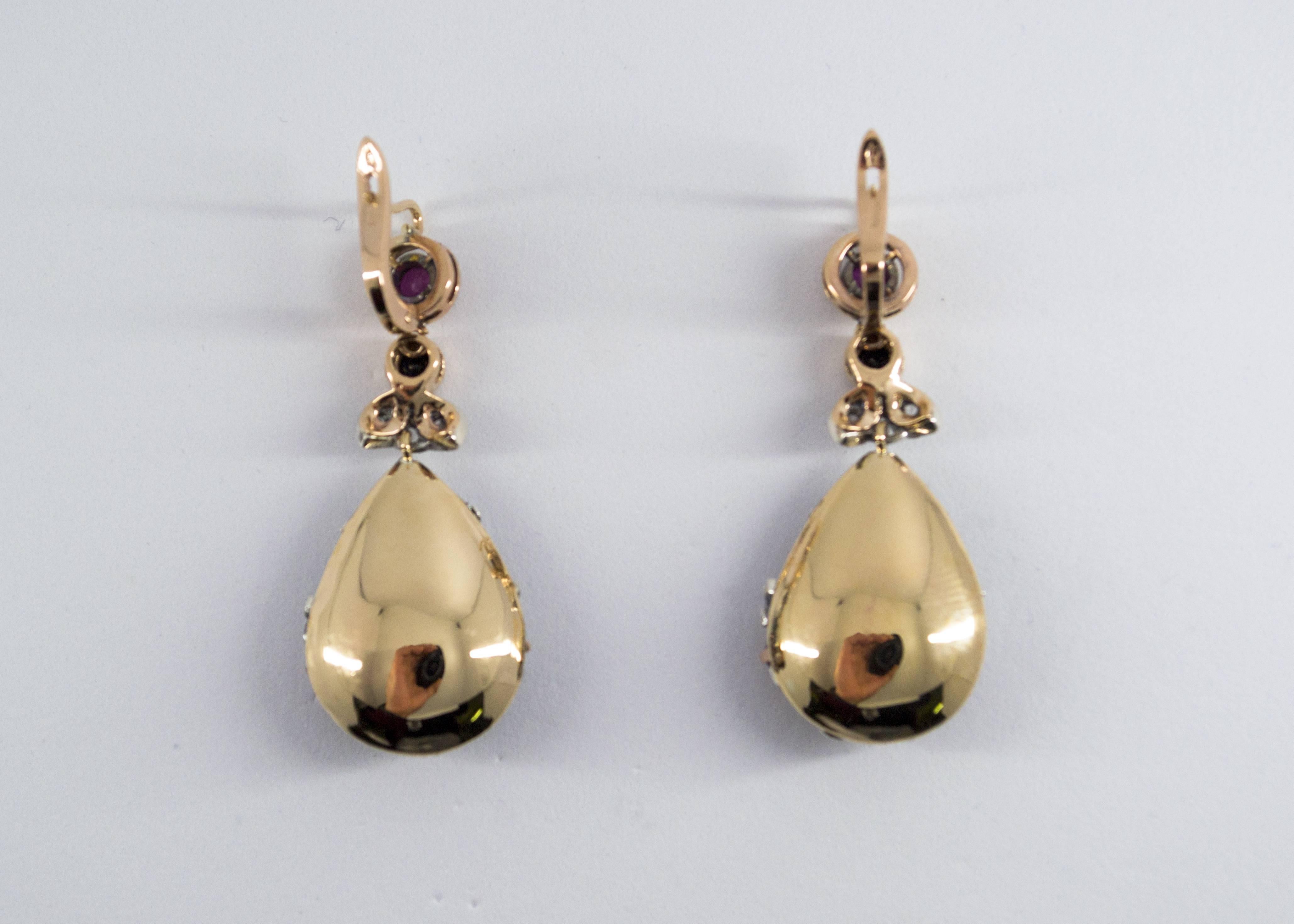 1.10 Carat Emerald Ruby Sapphire Diamond Yellow Gold Lever-Back Earrings 2