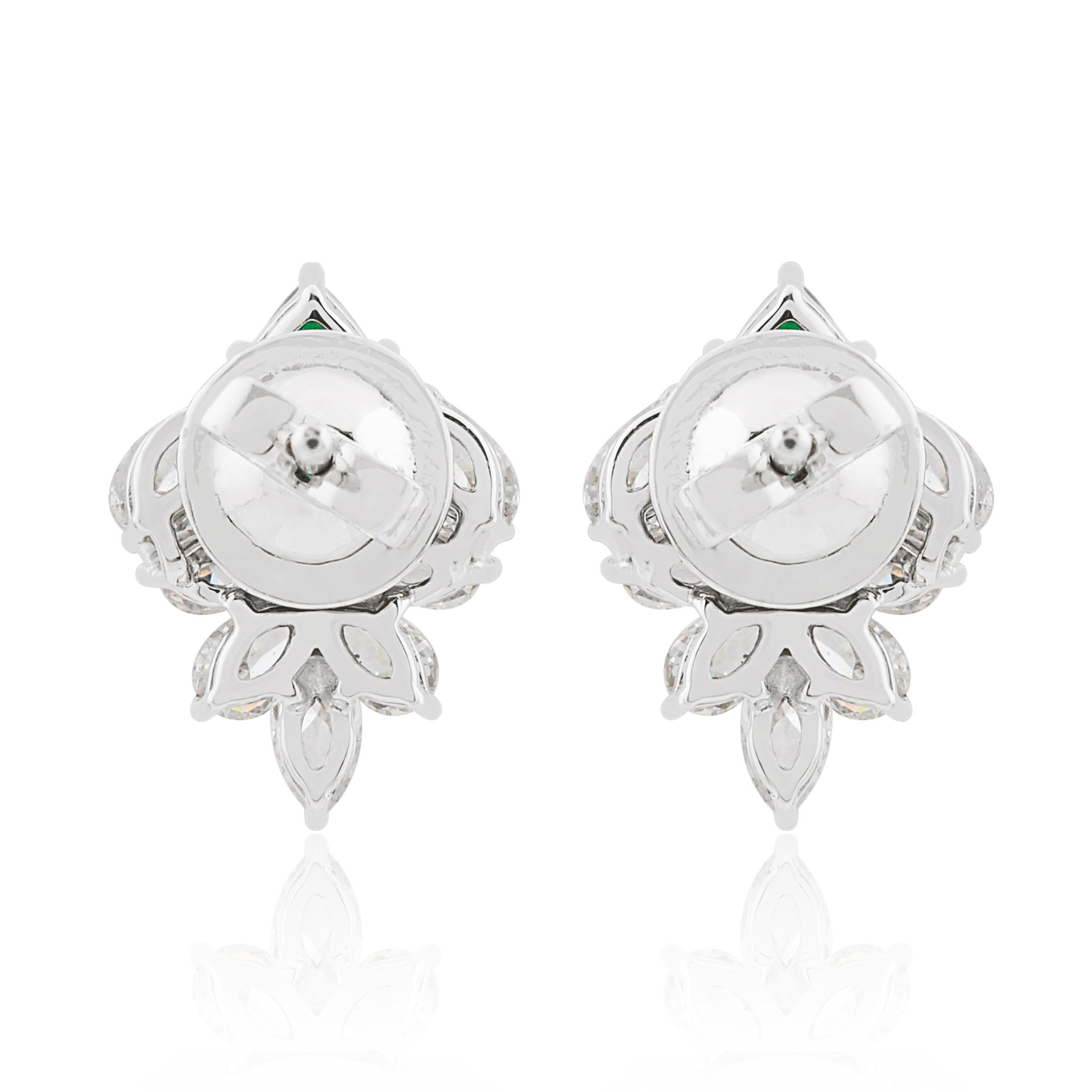 Modern 1.10 Carat Emerald Stud Earrings 1.30 Carat Pear Diamond 18 Karat White Gold For Sale