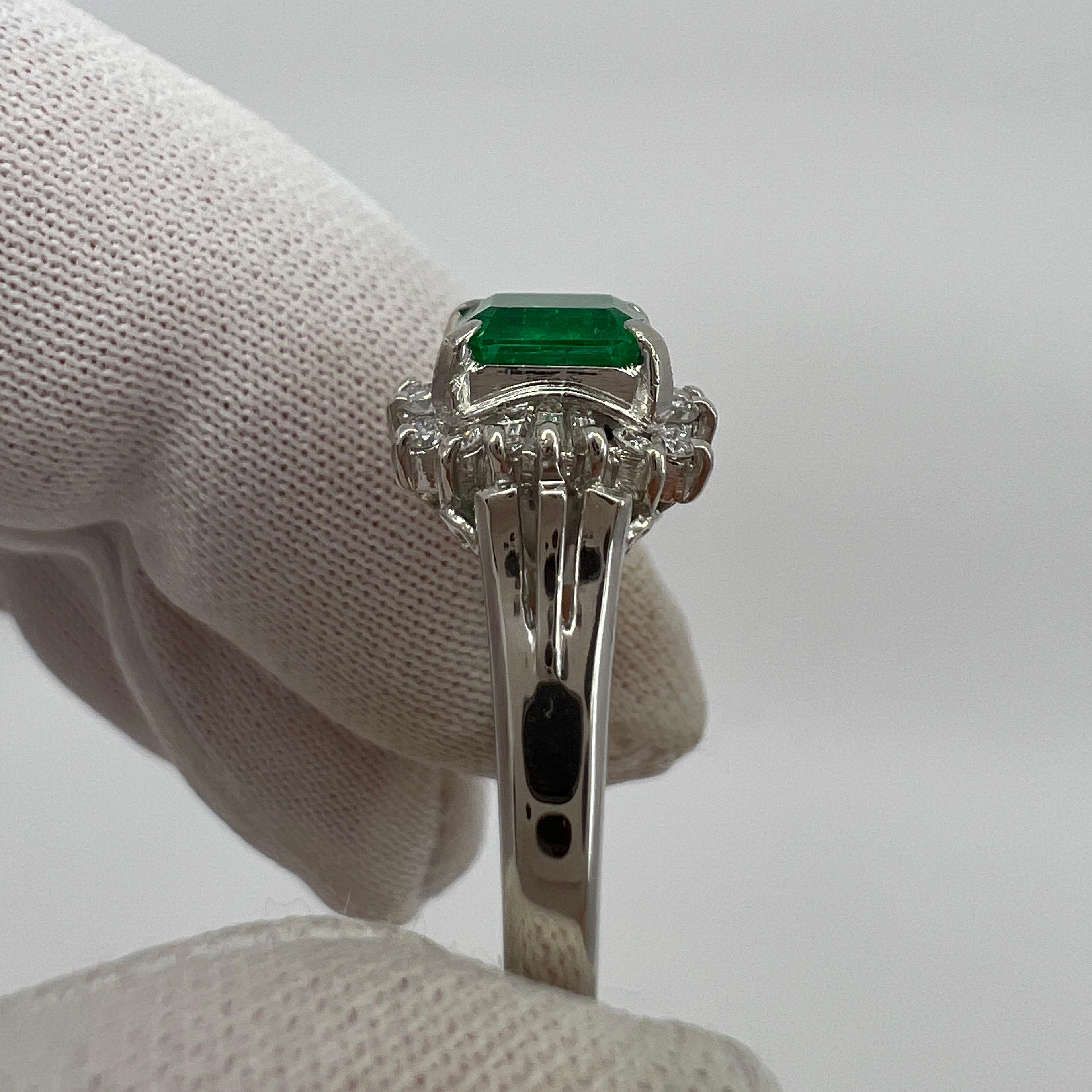 1.10 Carat Fine Vivid Green Colombian Emerald & Diamond Platinum Halo C Ring 5