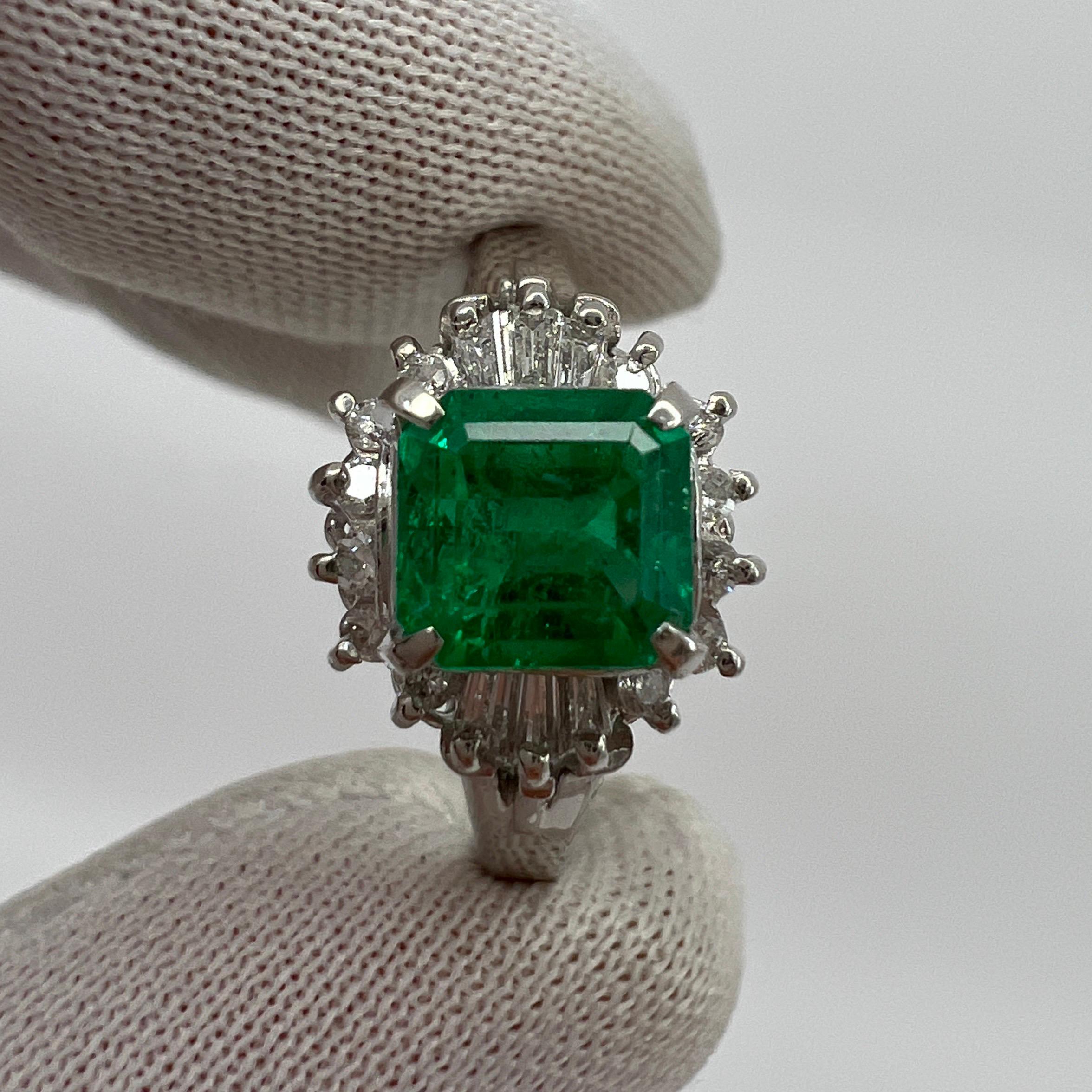 1.10 Carat Fine Vivid Green Colombian Emerald & Diamond Platinum Halo C Ring 6