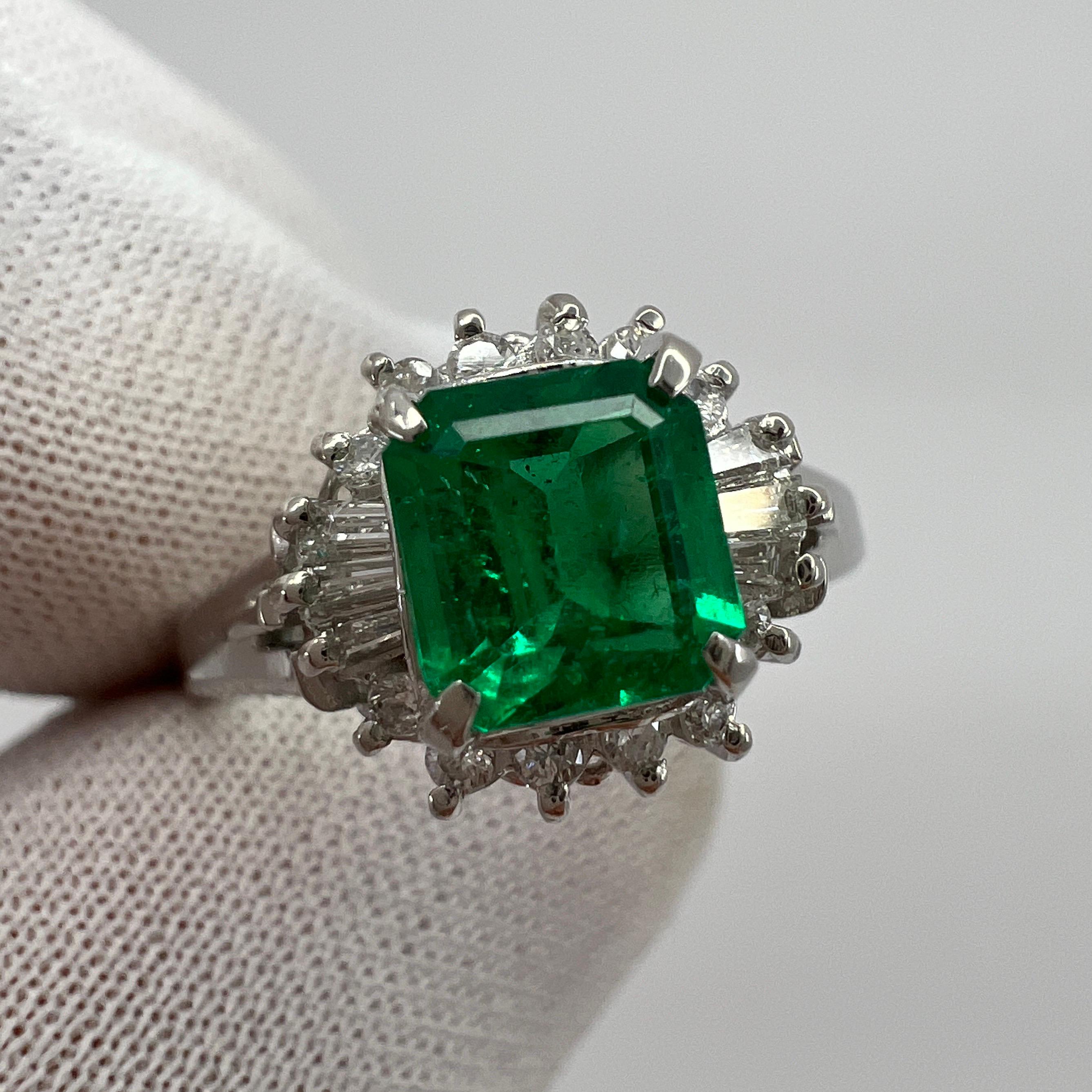 1.10 Carat Fine Vivid Green Colombian Emerald & Diamond Platinum Halo C Ring 7
