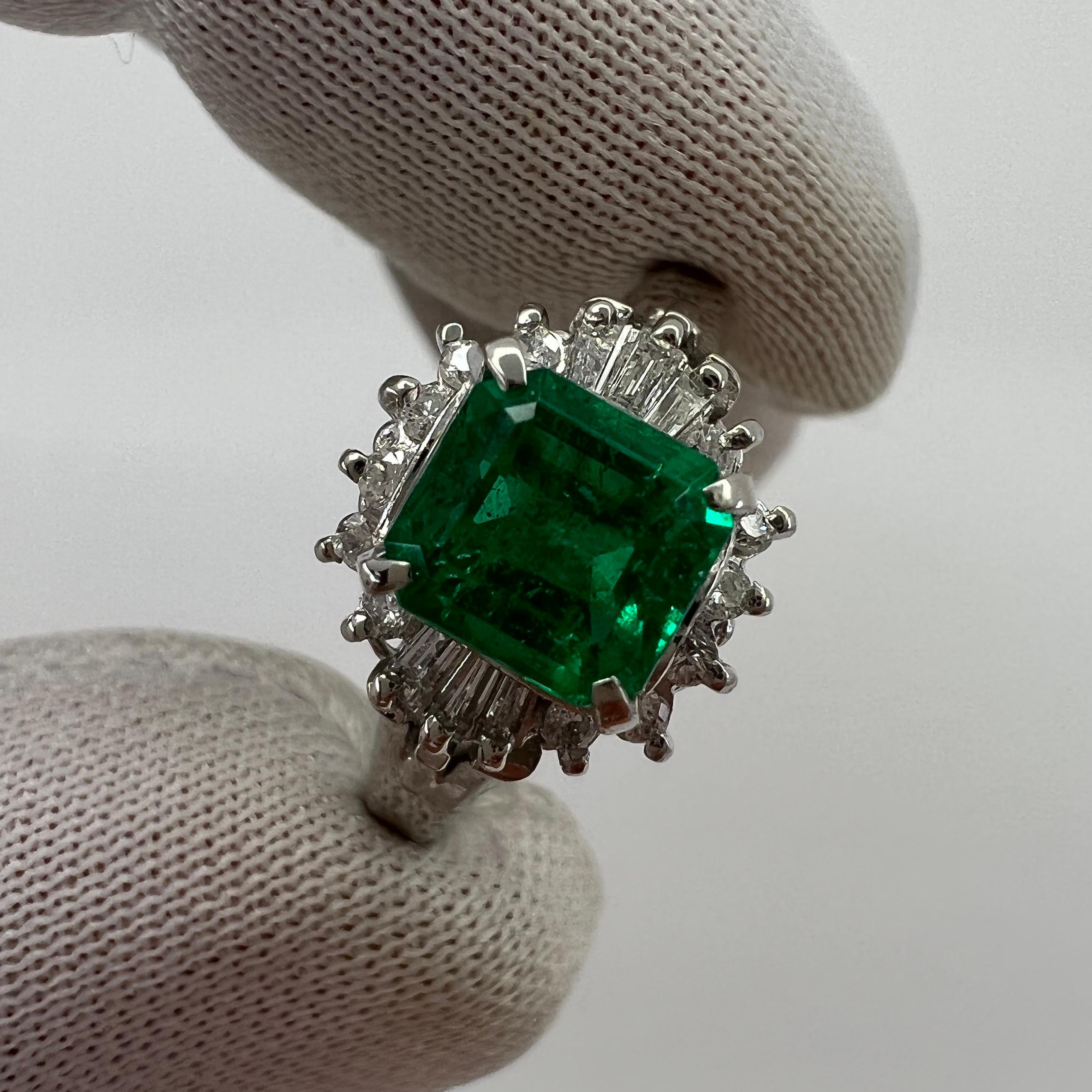 1.10 Carat Fine Vivid Green Colombian Emerald & Diamond Platinum Halo C Ring 8