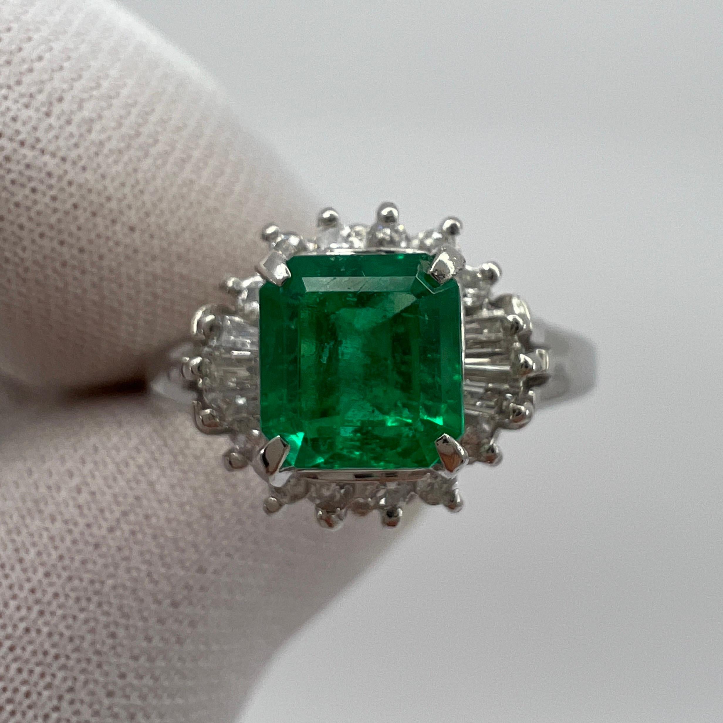 1.10 Carat Fine Vivid Green Colombian Emerald & Diamond Platinum Halo C Ring 9
