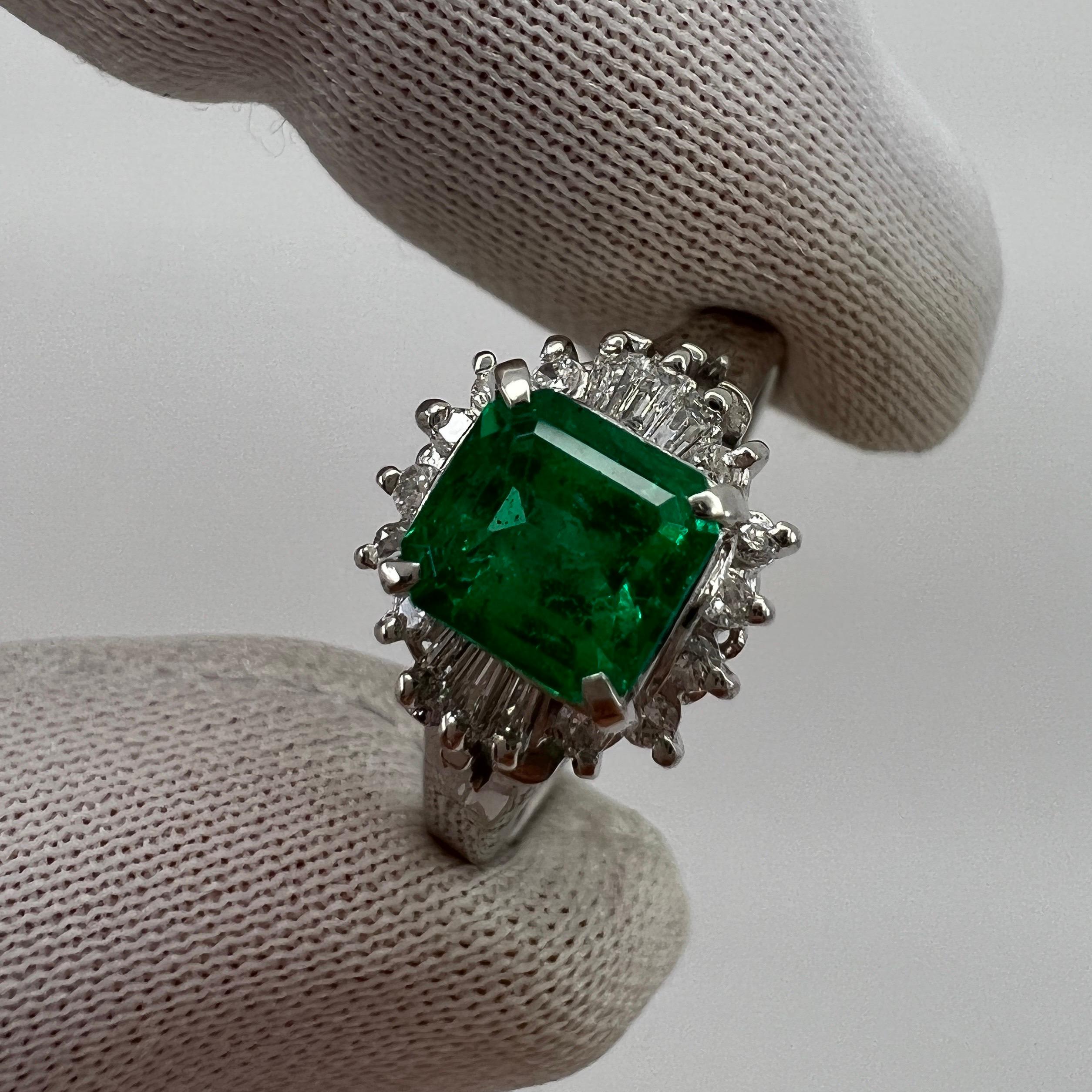 1.10 Carat Fine Vivid Green Colombian Emerald & Diamond Platinum Halo C Ring 10