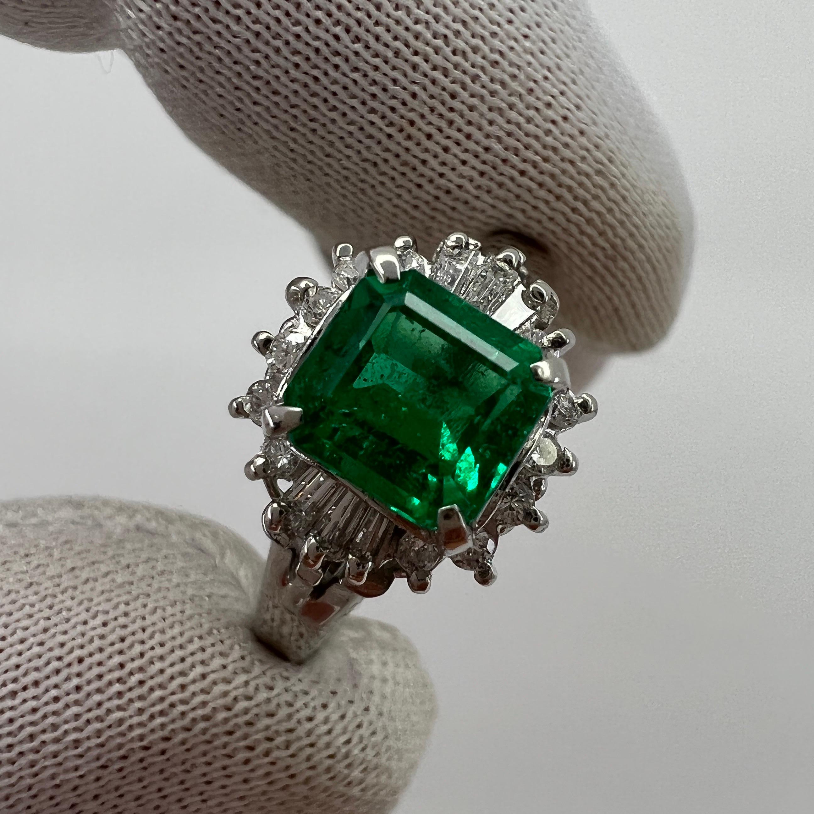 1.10 Carat Fine Vivid Green Colombian Emerald & Diamond Platinum Halo C Ring 11