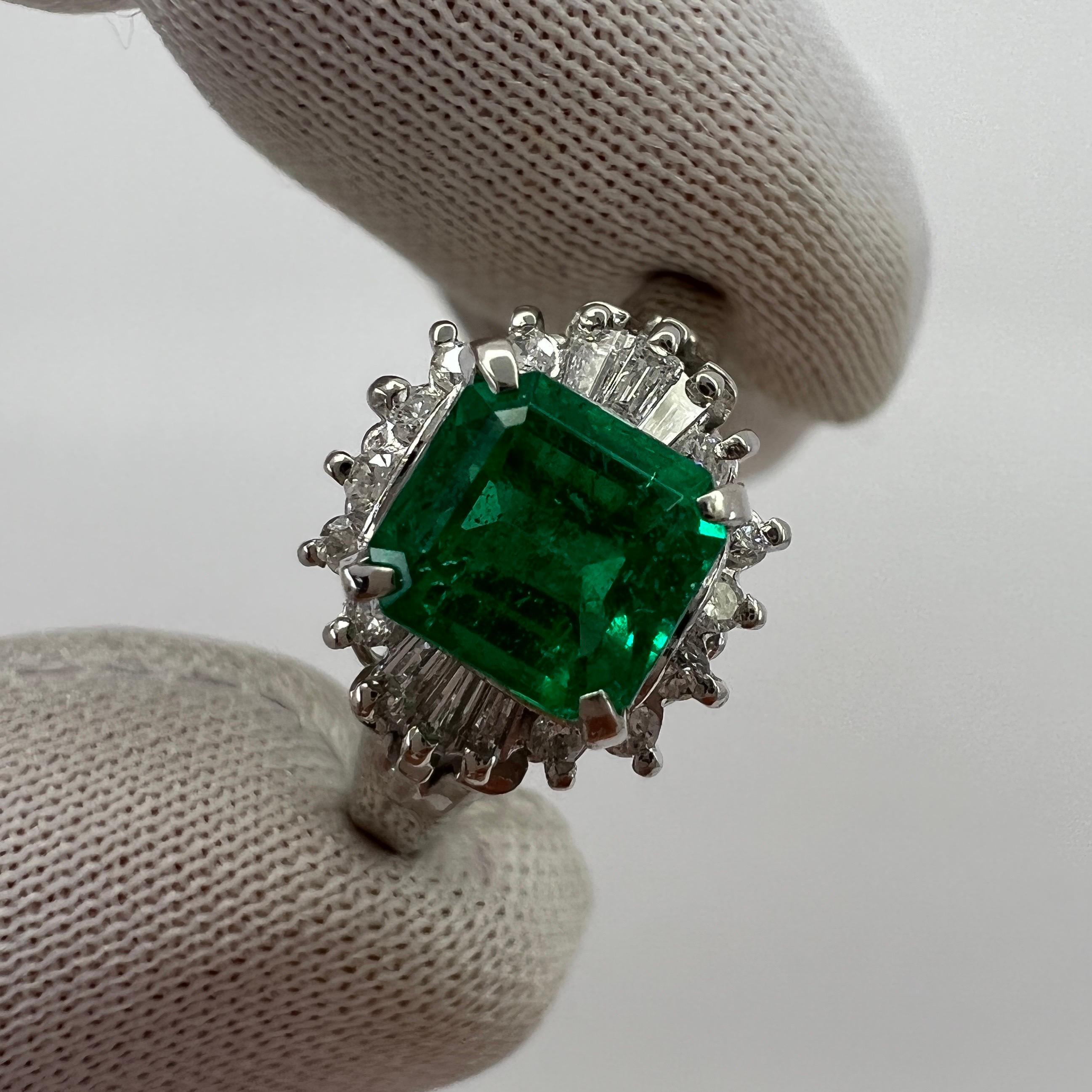 1.10 Carat Fine Vivid Green Colombian Emerald & Diamond Platinum Halo C Ring 1