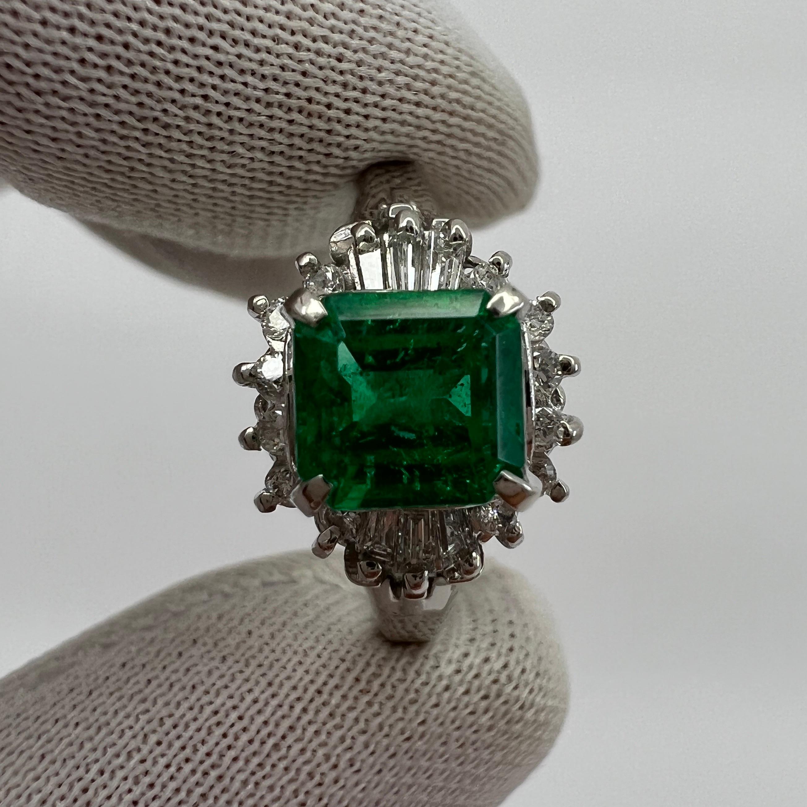 1.10 Carat Fine Vivid Green Colombian Emerald & Diamond Platinum Halo C Ring 3