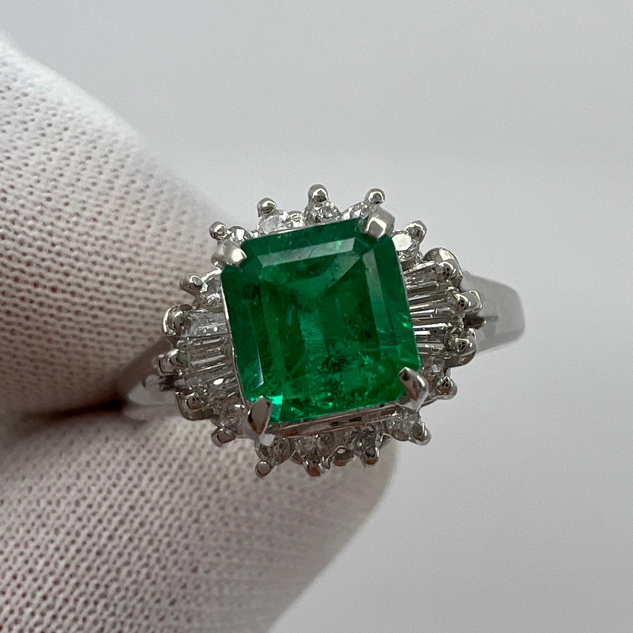 1.10 Carat Fine Vivid Green Colombian Emerald & Diamond Platinum Halo C Ring 4