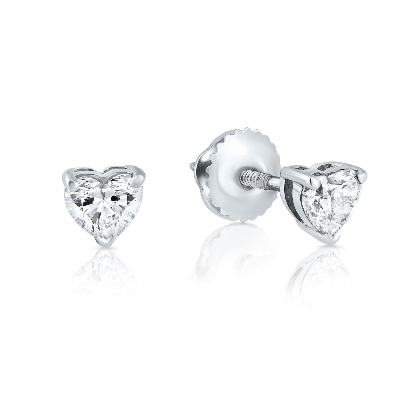 Contemporary 1.10 Carat Heart Shaped Stud Earrings and Necklace Jewelry Set in 14K White Gold For Sale