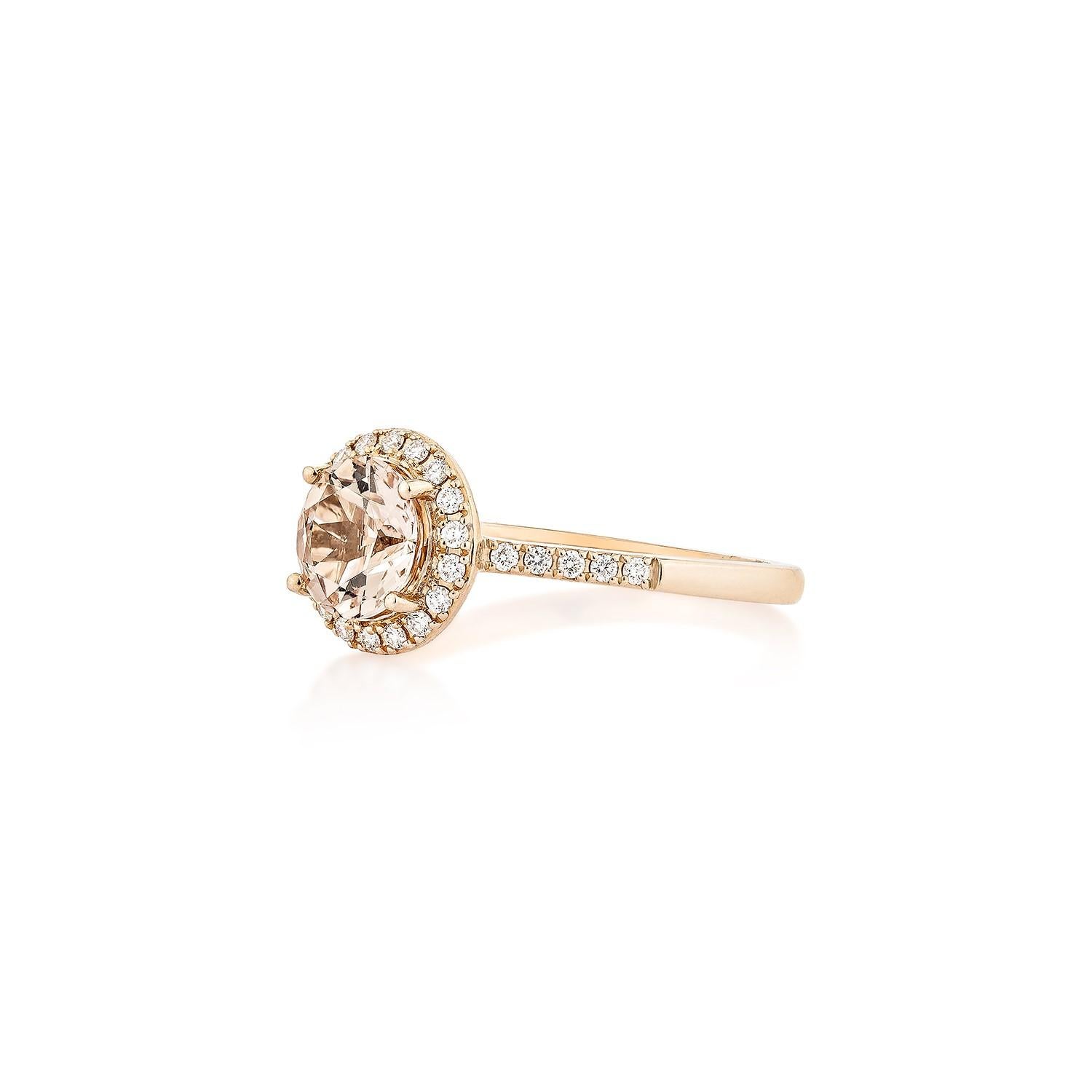 Round Cut 1.10 Carat Morganite Fancy Ring in 14Karat Rose Gold with White Diamond.    For Sale
