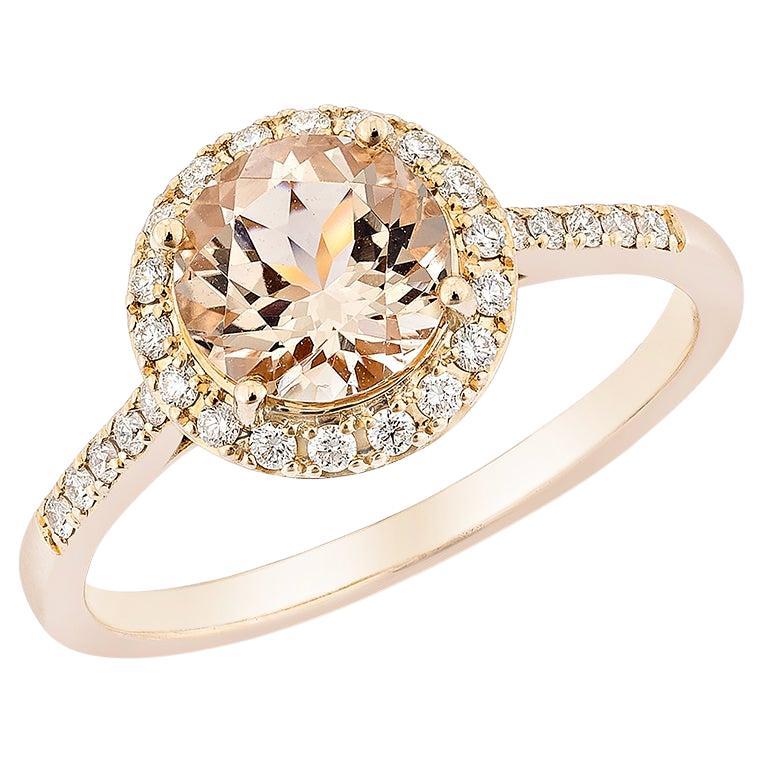 Bague fantaisie en or rose 14 carats avec Morganite de 1,10 carat et diamant blanc.    en vente