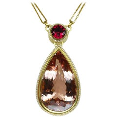 110 Carat Morganite Rubelite and Diamond Gold Necklace Fine Estate Jewelry